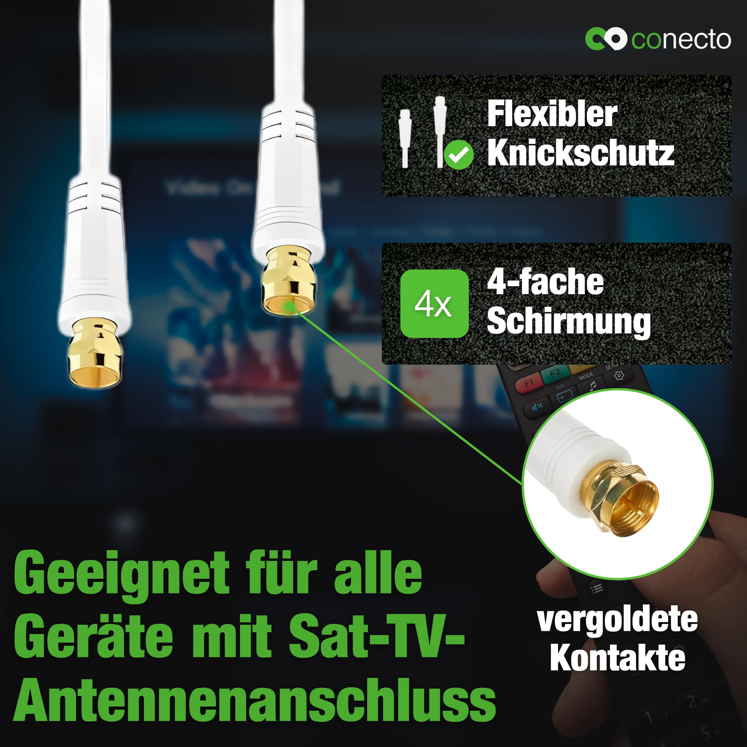 conecto Kabel antenowy SAT, kabel koncentryczny - wtyczka do wtyczki, biały, 5,00 m