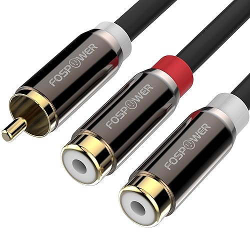Miniatura 8 de FosPower Adaptador Y 8 pulgadas 2 RCA macho a 1 RCA hembra Cable de subwoofer de audio estéreo y adaptador chapado en oro de 24 k 2 conectores macho