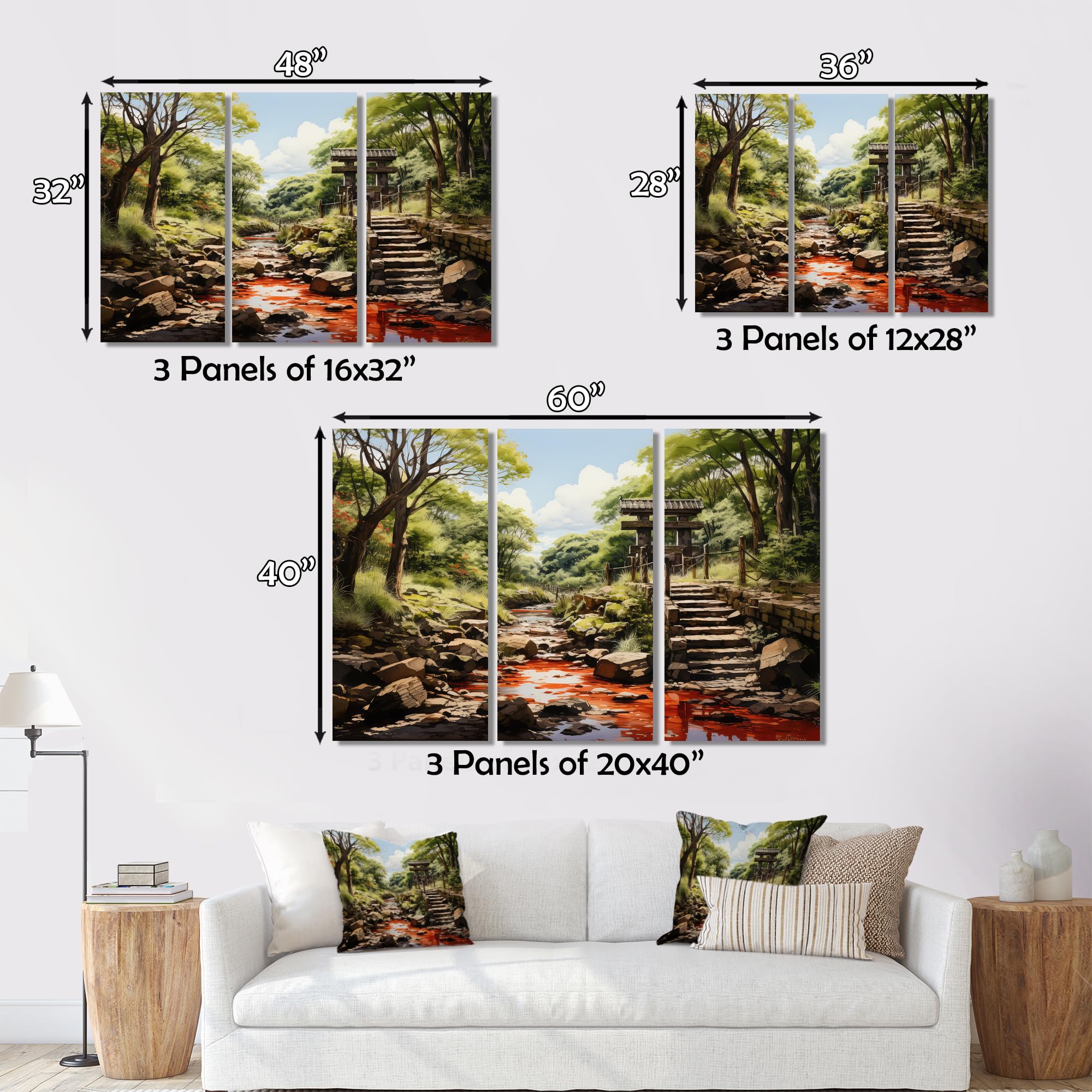 Tableau Déco Japonais Torii & Montagne - Impression Toile HD 80x160 Cm - Sans Cadre - Pour Salon, Bureau - 10