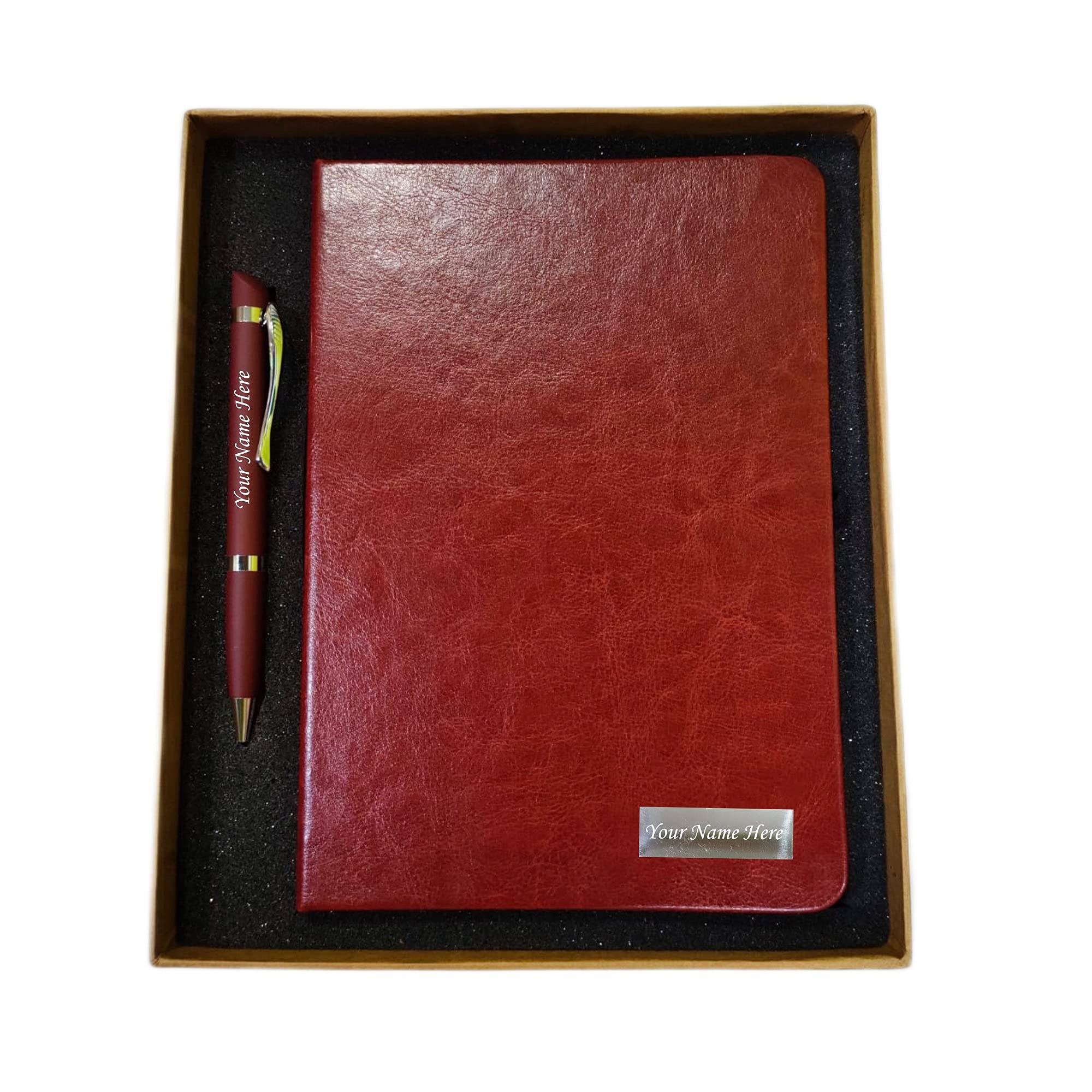 STAR GIFTING 2 in 1 Personalized Office Gift Set of Pen and Notebook Diary with Your Name Engraved, A gift for all Corporate and Personal Occasions (Brown)