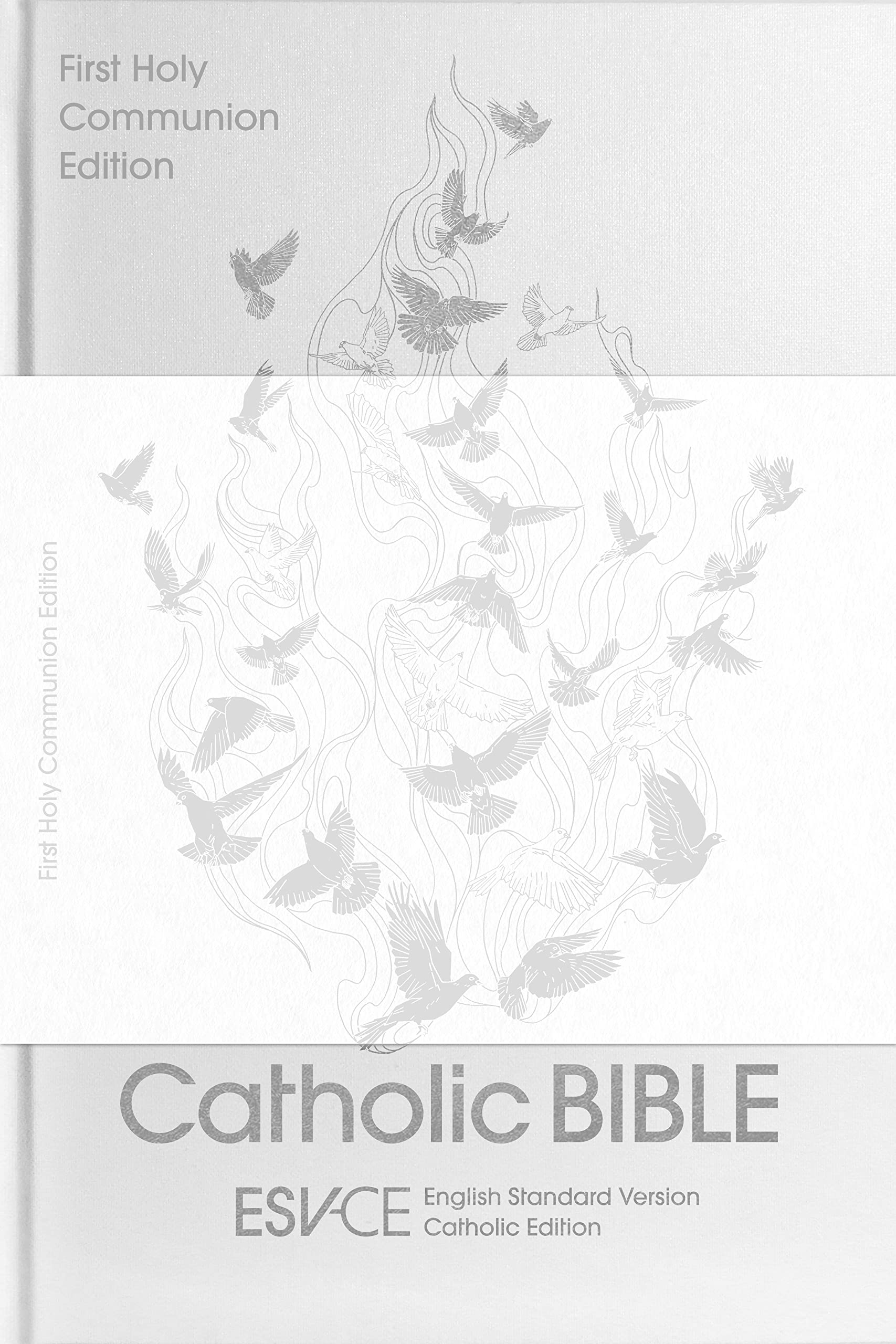 ESV-CE Catholic Bible, First Communion Edition, White Hardback, Silver Foiled Cover, British Liturgical Bible, ESV-CE, Hardback, Standard size