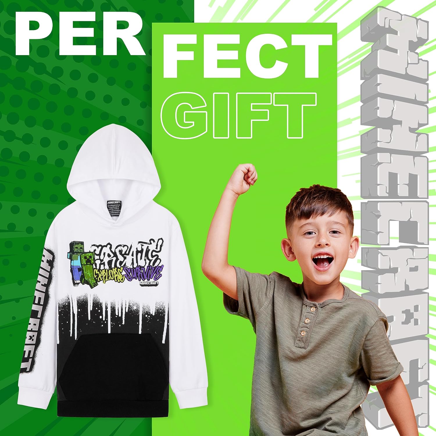Minecraft Creeper Hoodie - Boys' & Teenagers' Gaming Hoodie - Ages 5-14