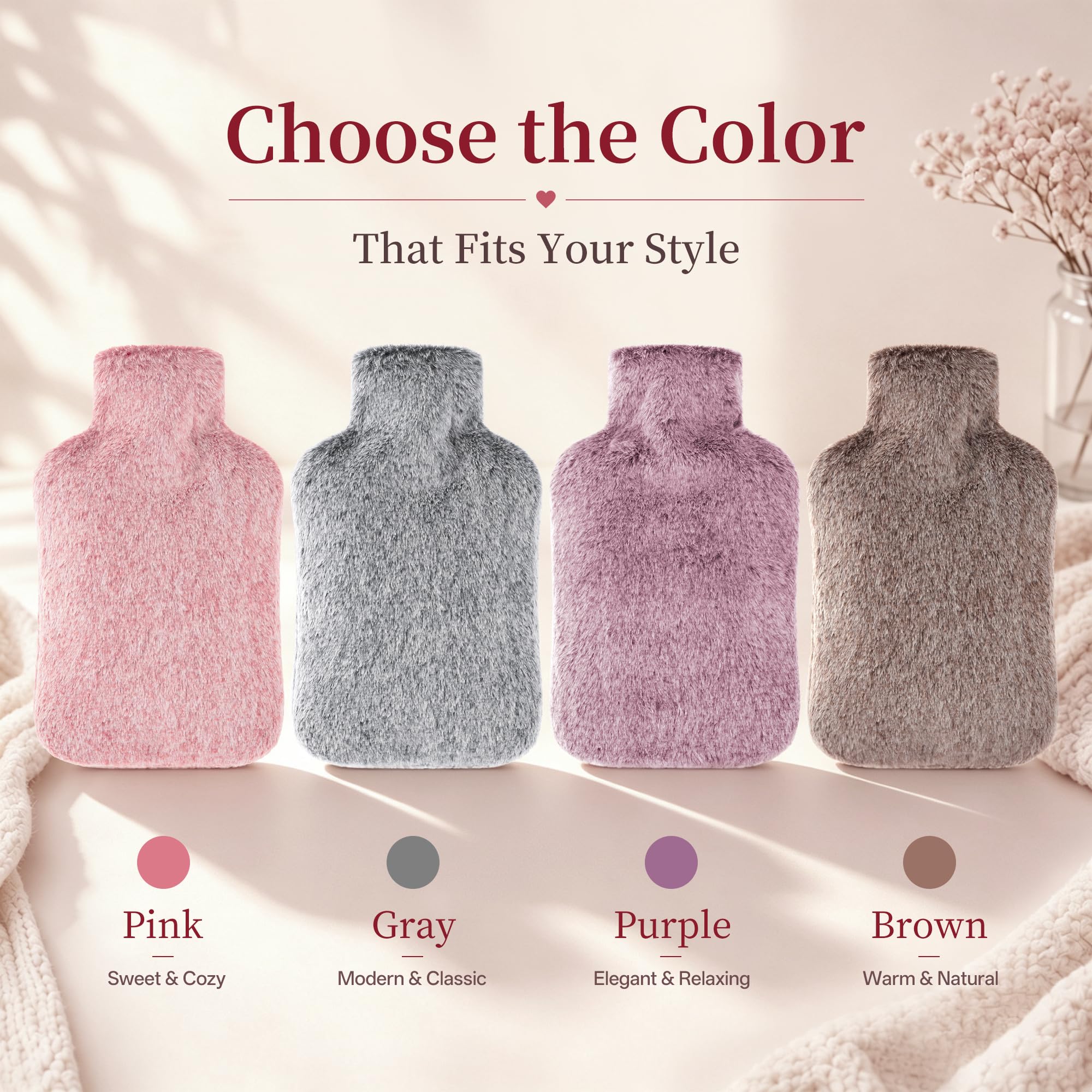 Luxury Hot Water Bottle - Gray with Faux Fur -7