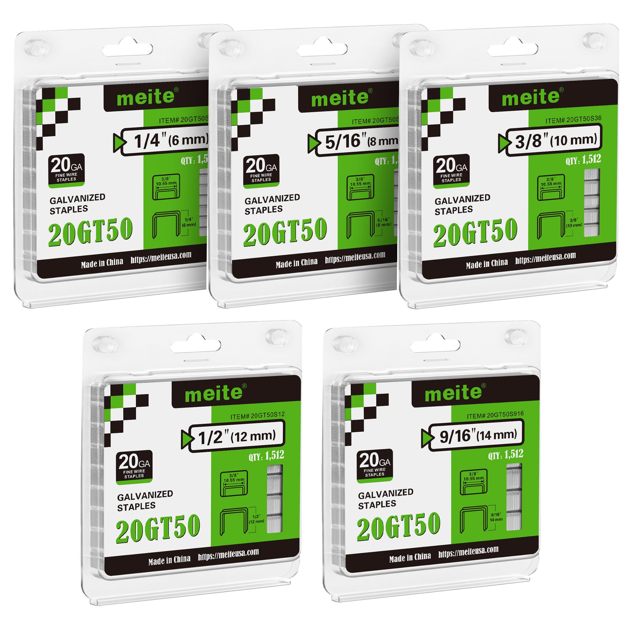 meite T50 140 Staples 5 Sizes 6-14 mm Galvanised 10.5 mm Crown 7560 Pcs