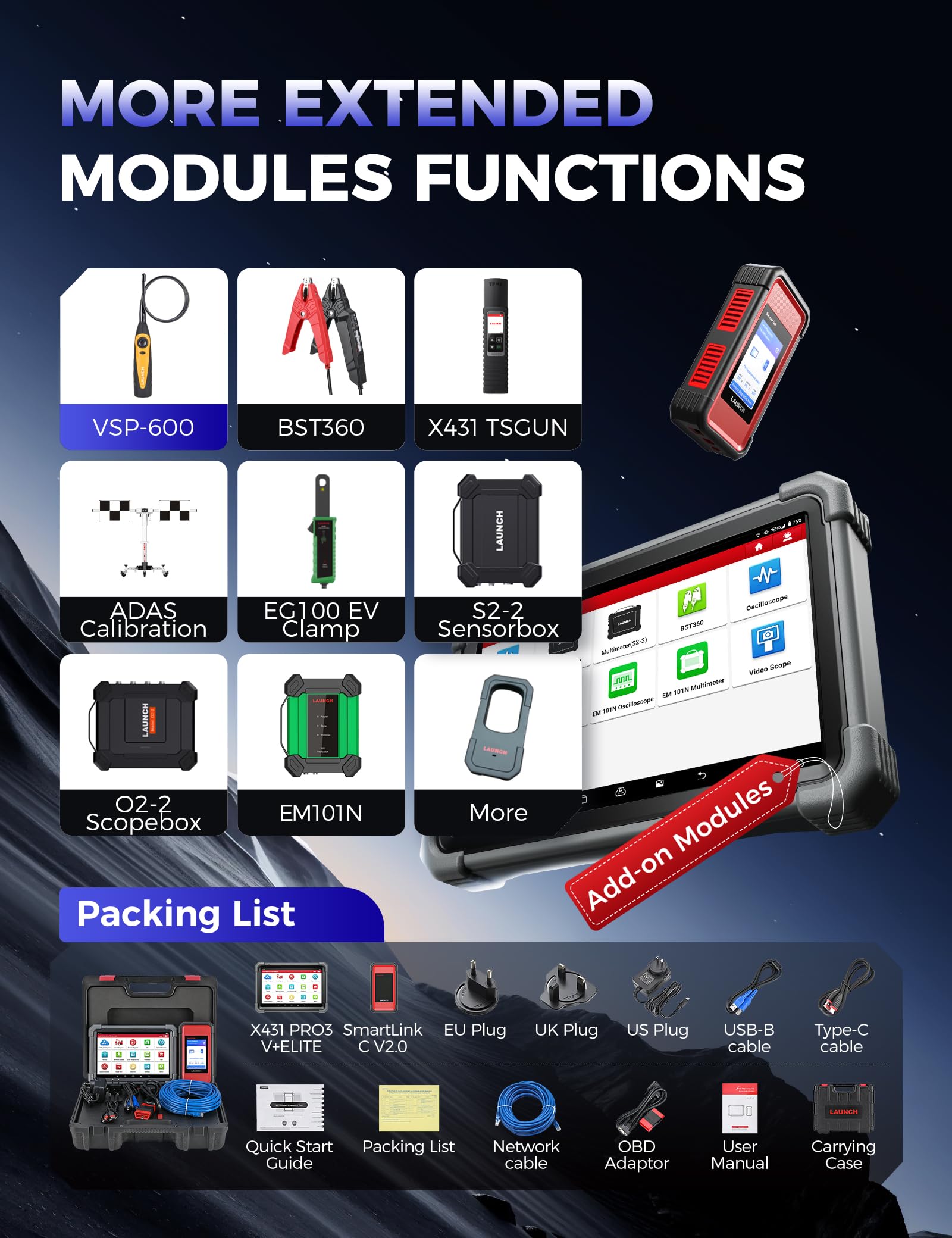 LAUNCH X431 PRO3 V+ Elite, 2025 Smartlink C 2.0 Herramienta de escaneo bidireccional con J2534, escaneo de camiones HD, mapa de topología, más de 60 servicios, codificación online, CANFD/DOIP/D-PDU