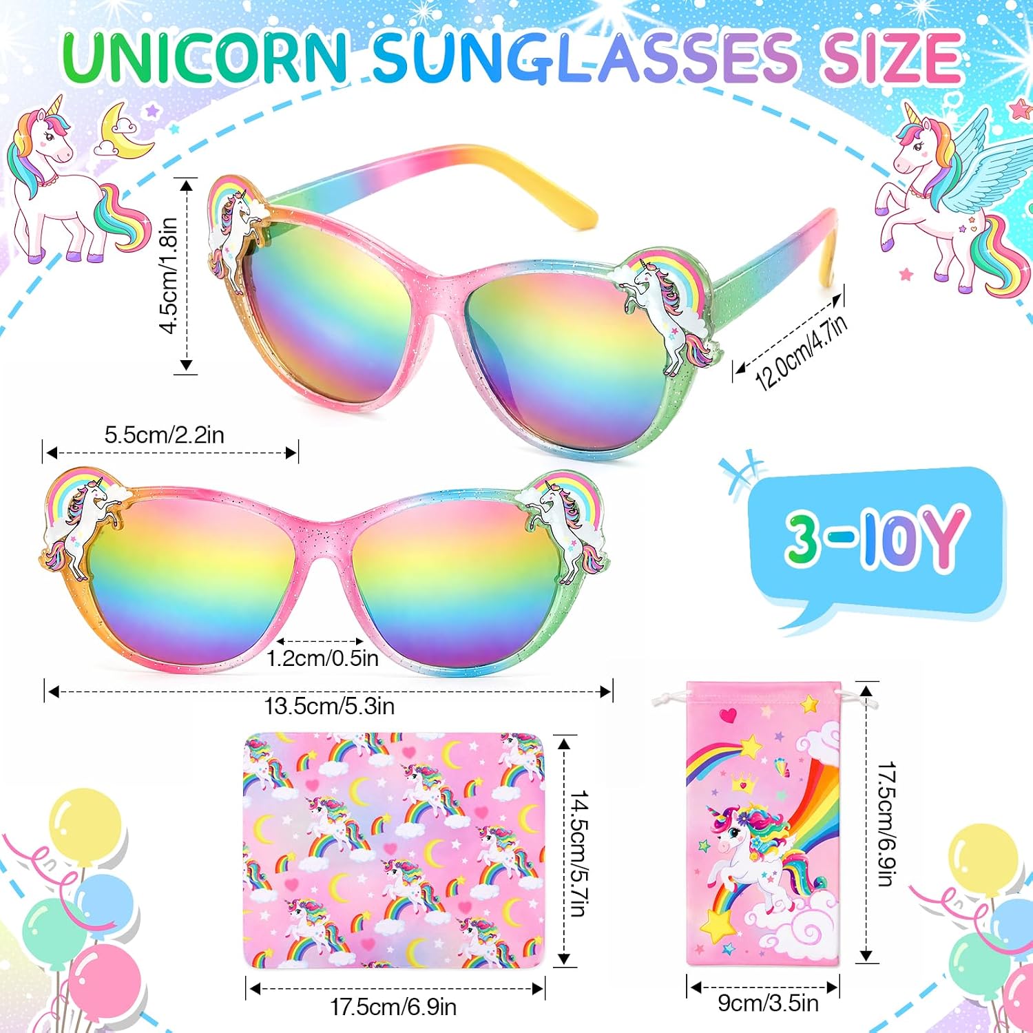 Hifot Kids Sunglasses Girls, UV Protection Unicorn Toddler Girls Sunglasses Kids Age 3-10, with Unicorn Glasses Pouch & Cloth