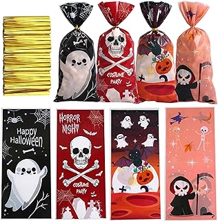 Halloween Treat Bags, 200pcs Halloween Candy Bags for Halloween Party Favors,Halloween Bags for Trick or Treat,Halloween Goodie Loot Bags with Twist Ties
