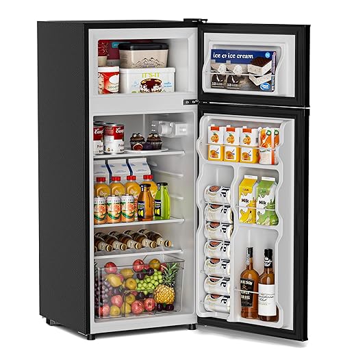 Tehanld Double Door Refrigerator with Freezer, 4.5 Cu.Ft, Small Fridge with Freezer, 7 Settings Temperature Adjustable, Mini Refrigerator for Apartment Bedroom Dorm and Office (4.5 Cu.Ft, Black)