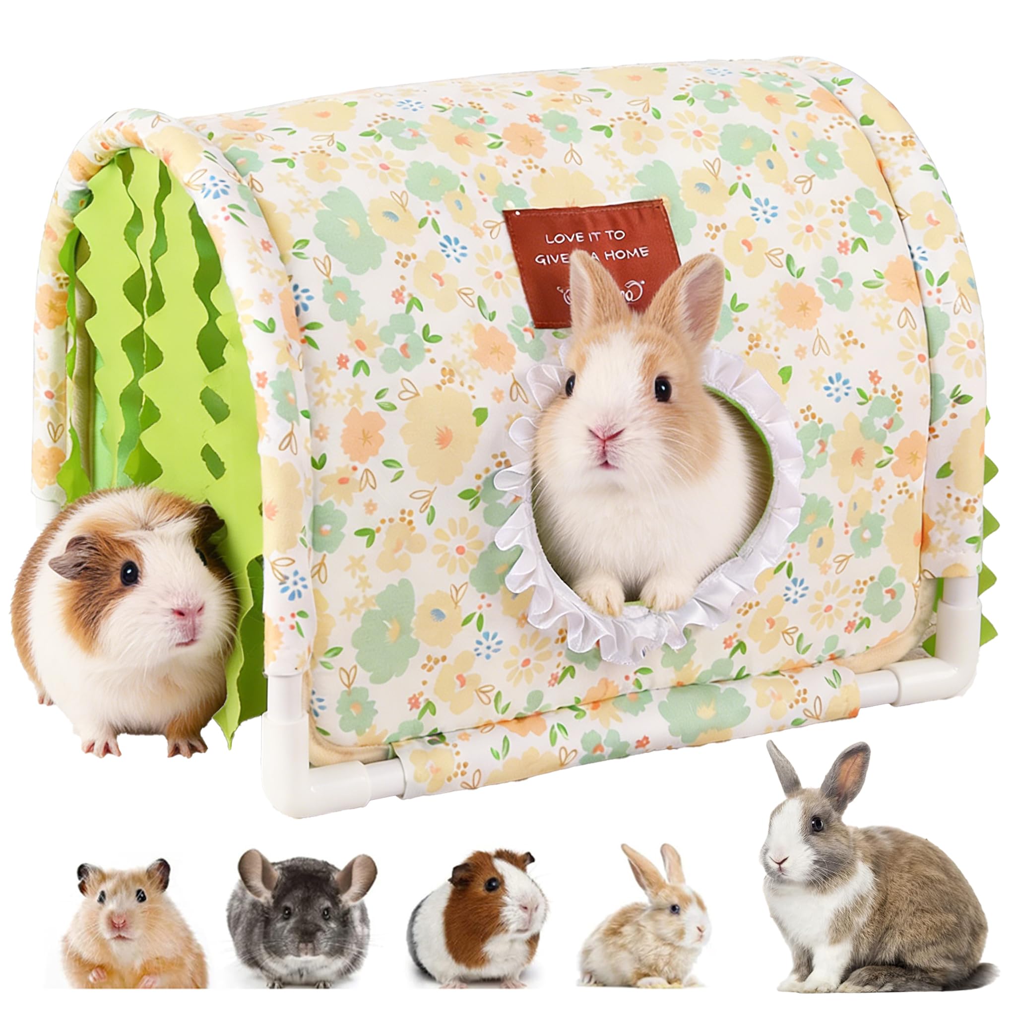 BShasrlim Guinea Pig Hideout Tunnel - Stable Washable Small Animal Tunnel Hide with Curtains,Guinea Pig Accessories for Hamster/Chinchilla/Dwarf Rabbit/Ferret (Light Green, Large)