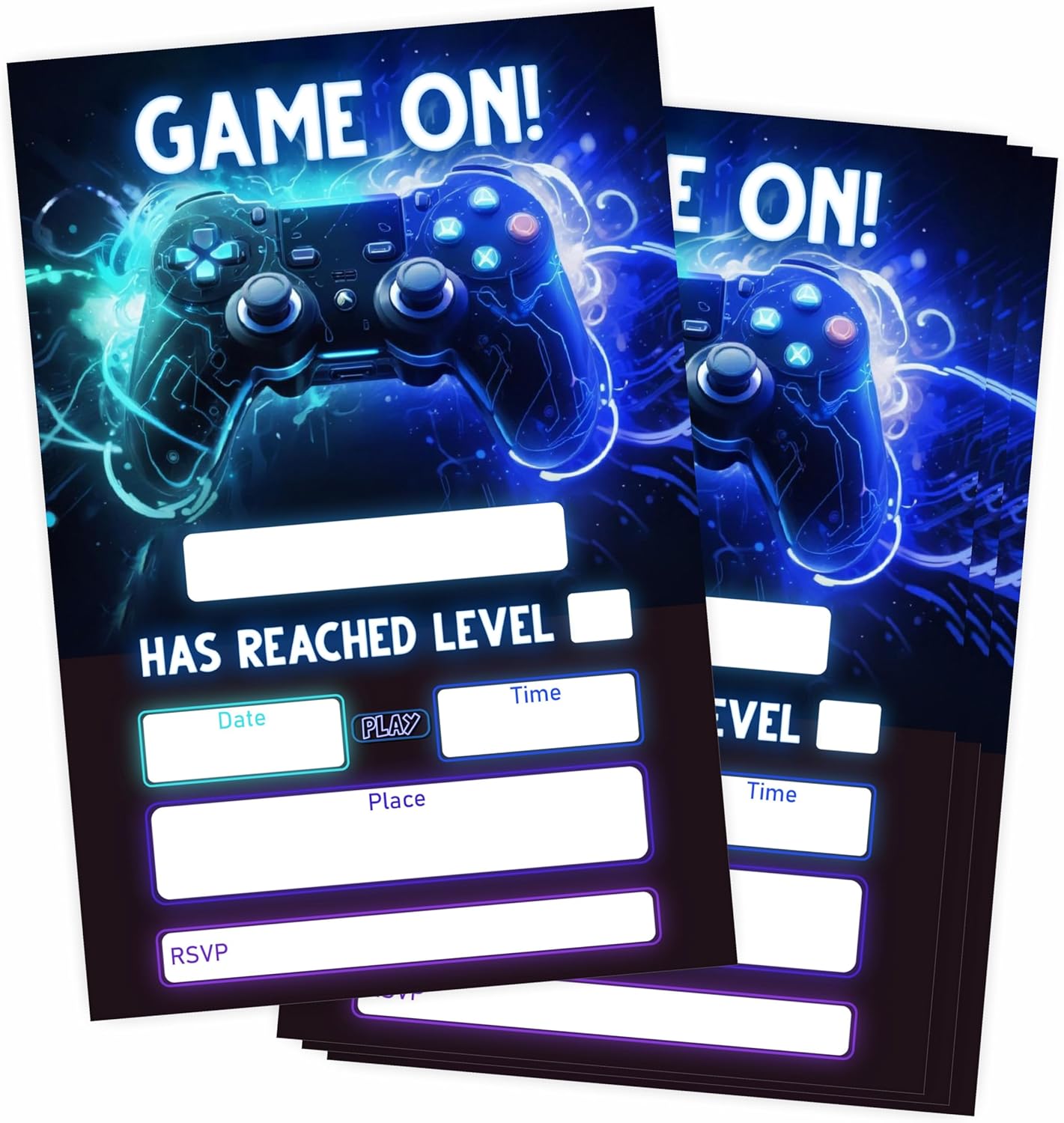 Set Of 20 Neon Video Game Birthday Invitation Cards – Gamer Level Invites With Envelopes – Double Side Fill In Style Party Celebration Favor & Supplies – Glow Arcade Game Party – B07 Set Of 20 Neon Video Game Birthday Invitation Cards – Gamer Level Invites With Envelopes – Double Side Fill In Style Party Celebration Favor & Supplies – Glow Arcade Game Party – B07