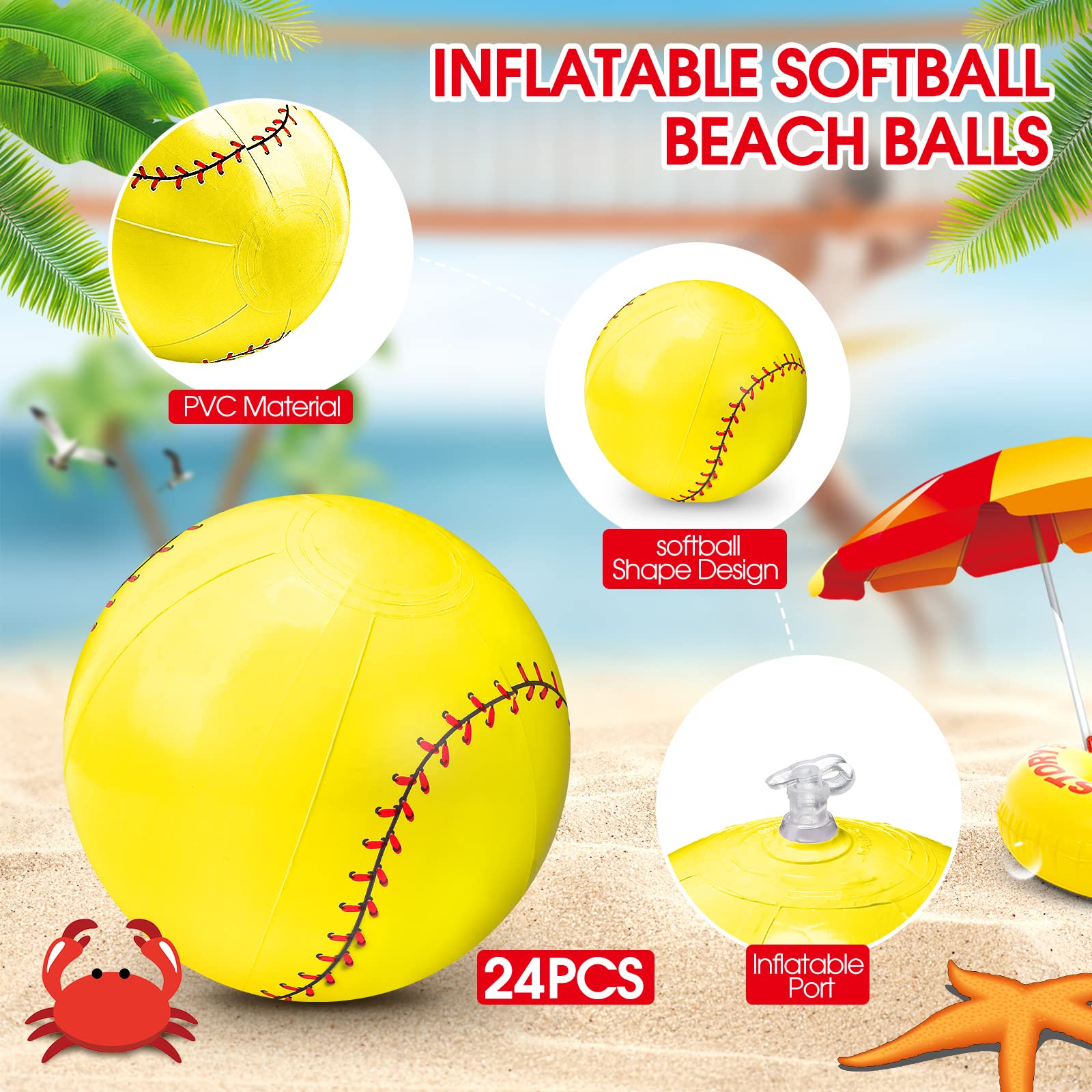 24 unidades inflables de béisbol de 5.5 pulgadas, regalos de fiesta en la piscina, pelota de béisbol, juegos de playa, suministros de juegos deportivos de piscina (amarillo) 2