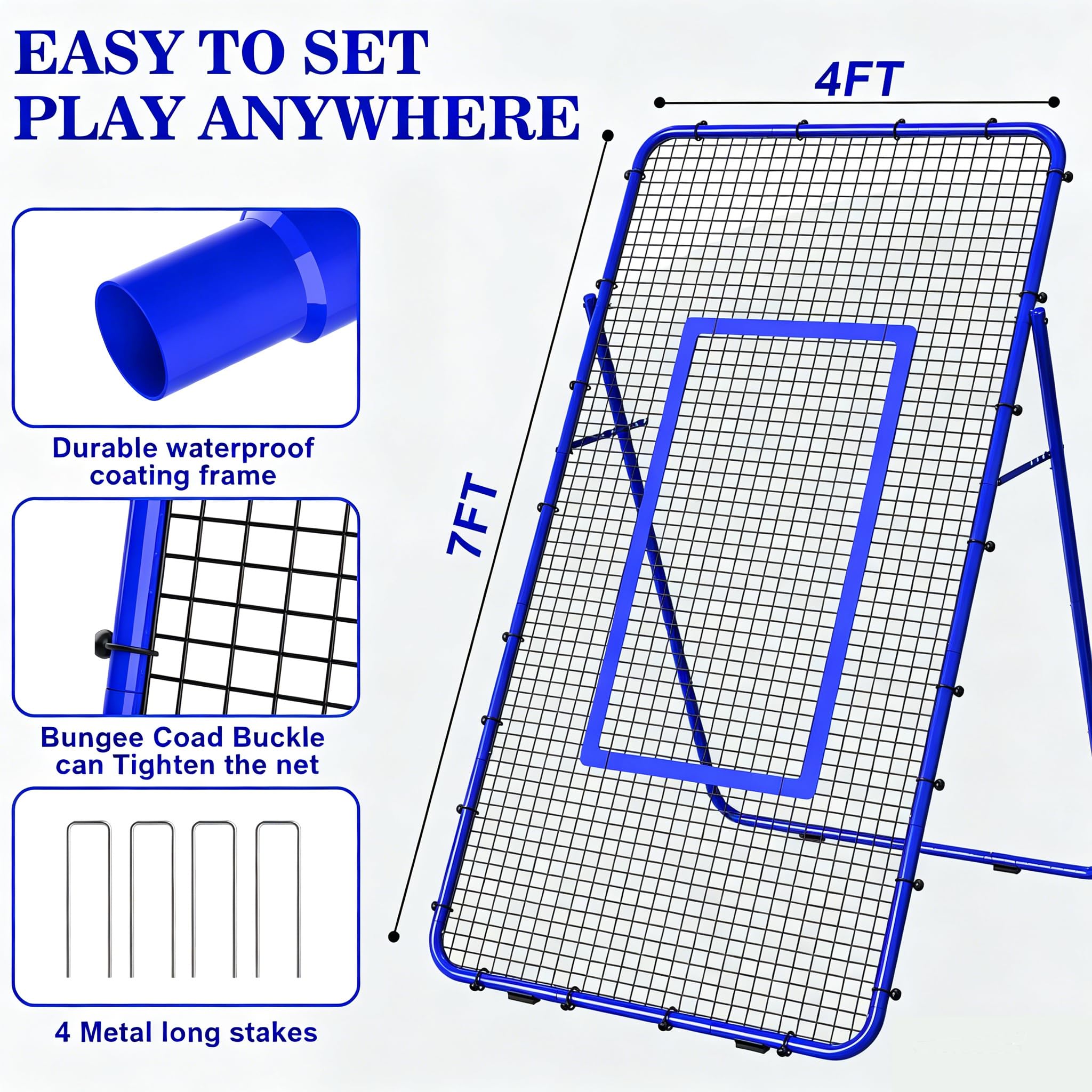 Volleyball Rebounder Netz, 2,2 x 1,2 m Fußball-Rebounder mit Ziel, Trainingsgerät verstellbarem Winkel & Trainingshütchen für Lacrosse Baseball Sportübungen drinnen und draußen