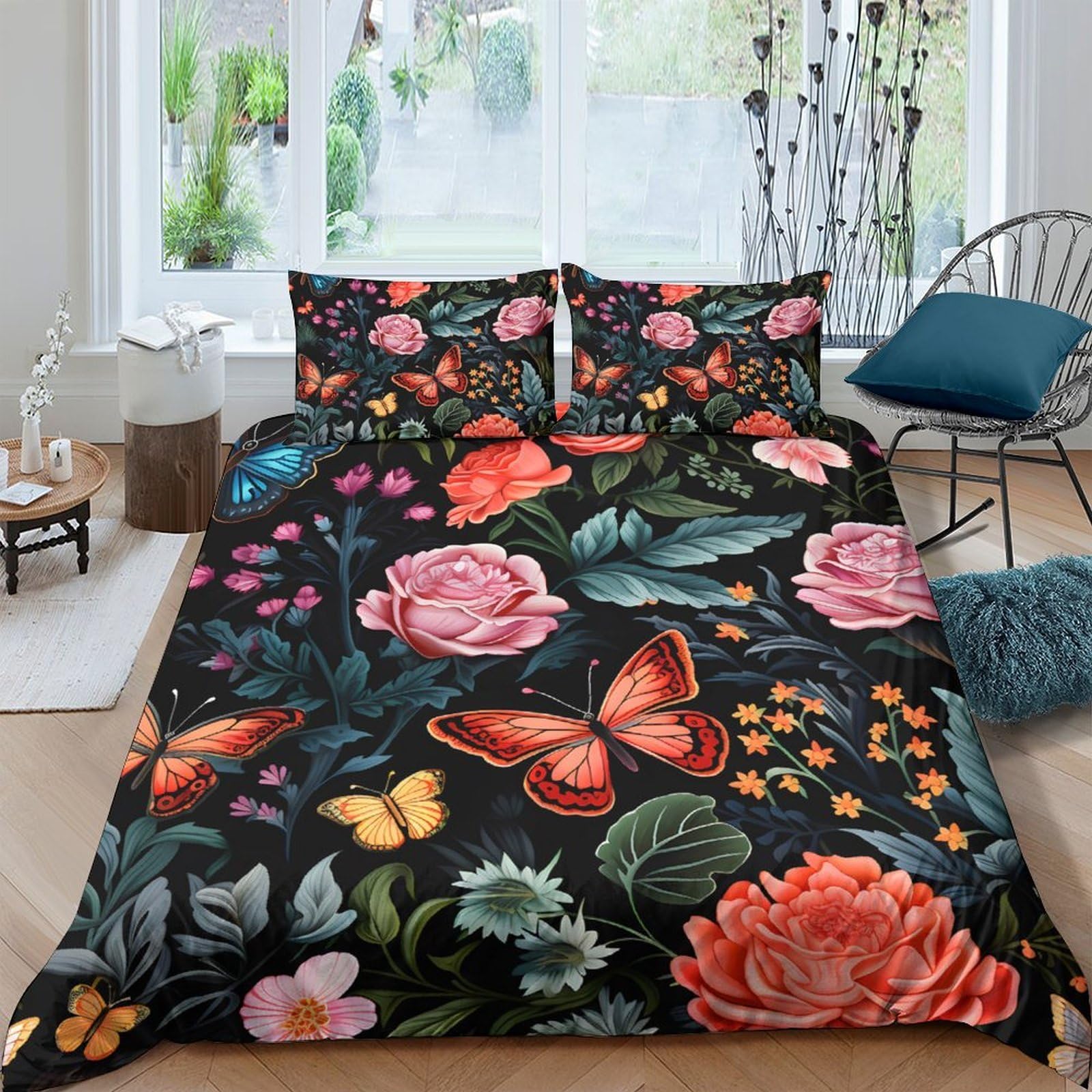 Ctjqhvkz Style-10 3D Printed Floral Butterfly Fitted Sheet Microfiber Soft Breathable Botanical Bed Cover For Bedroom Guest Room Decor Single（135X200cm）