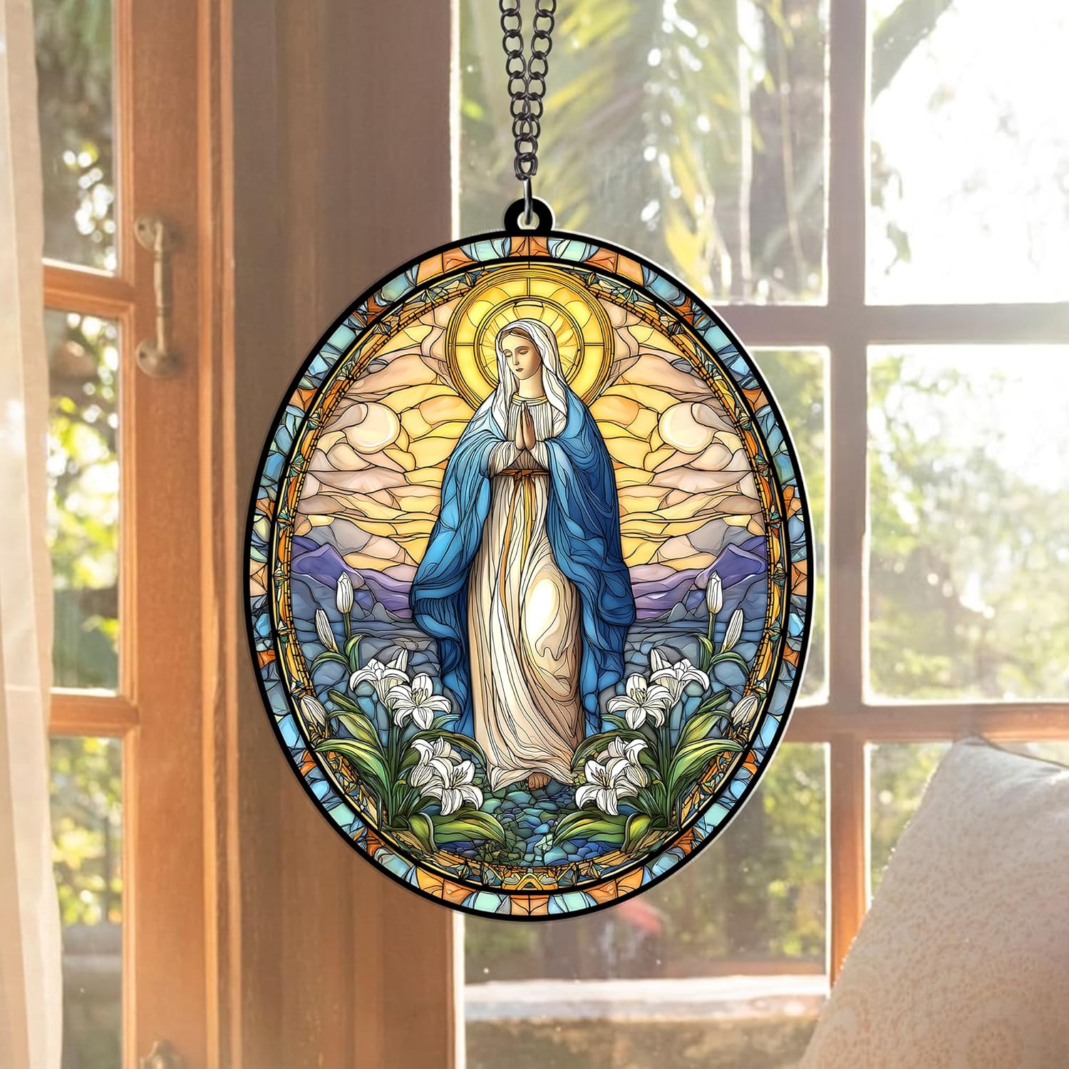 Virgin Mary Suncatcher – Suncatcher Catholic Hanging Ornament - Religious Christian Decor, Blessed Mother Gift, Holy Window Art for Home or Church, Christmas Tree Ornament Decor (Sun-53) - Image 8