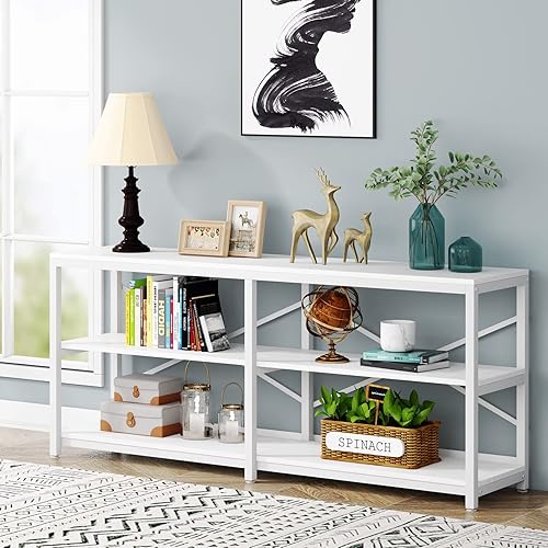 Miniatura 3 de Mesa de sofá de consola larga mesa de consola industrial de 709 pulgadas detrás de la mesa de sofá con almacenamiento 3 niveles rústico vestíbulo de