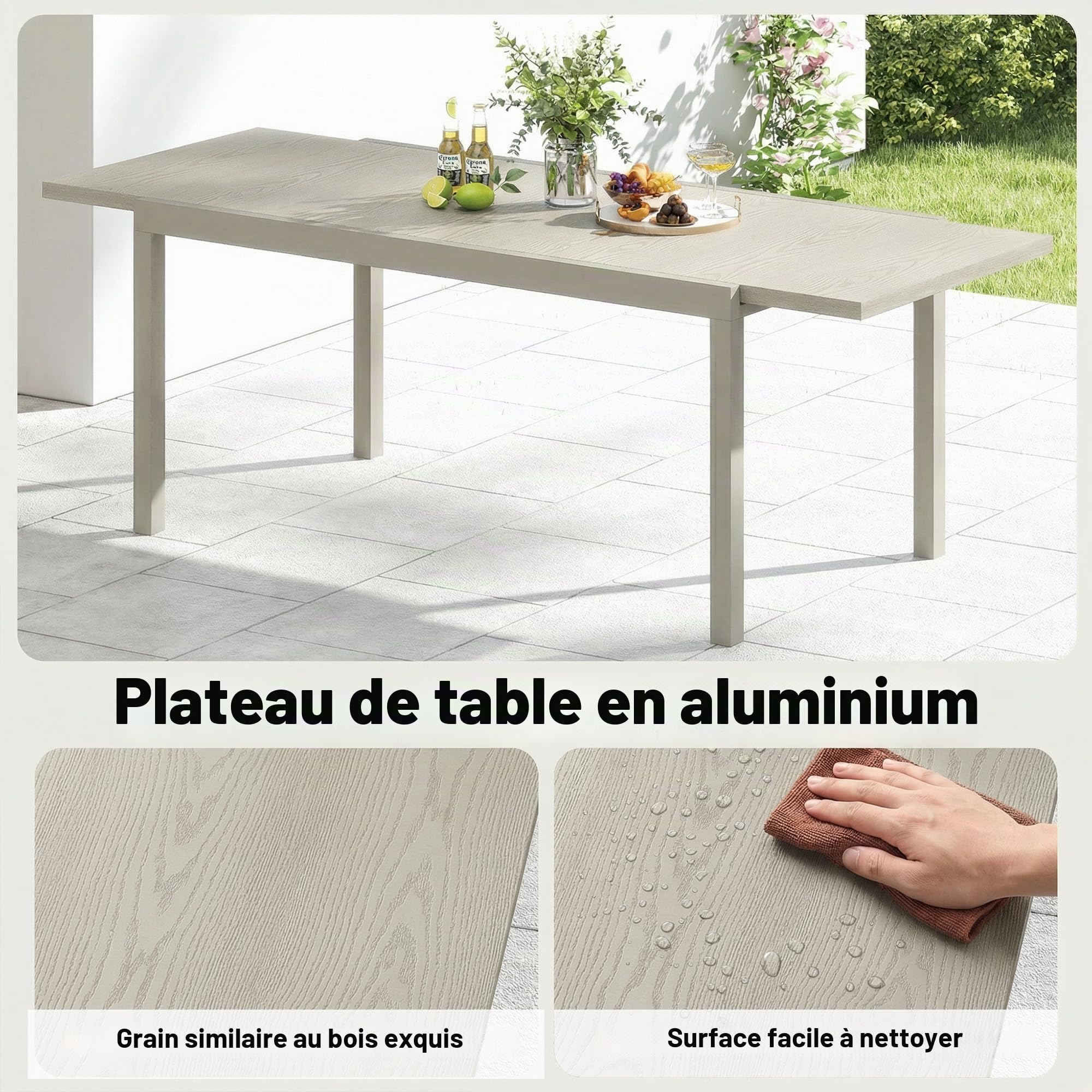 Outsunny Table Extensible Jardin 8-10 pers. 154/214x85x75 cm Gris Clair