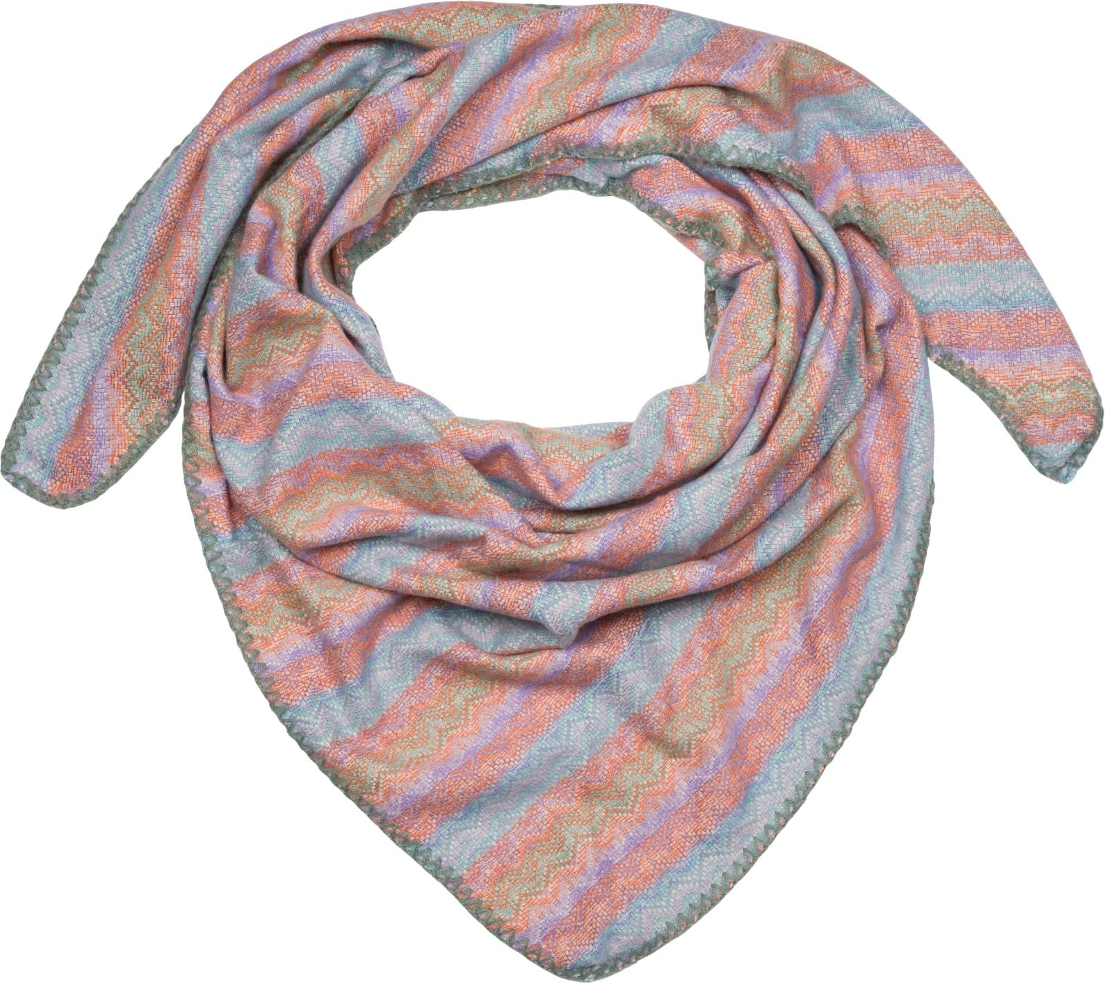styleBREAKER Ladies XXL triangular scarf with zigzag weave pattern, multicoloured triangular scarf, scarf soft and warm 01020051, Colour:Turquoise-Lilac-Orange