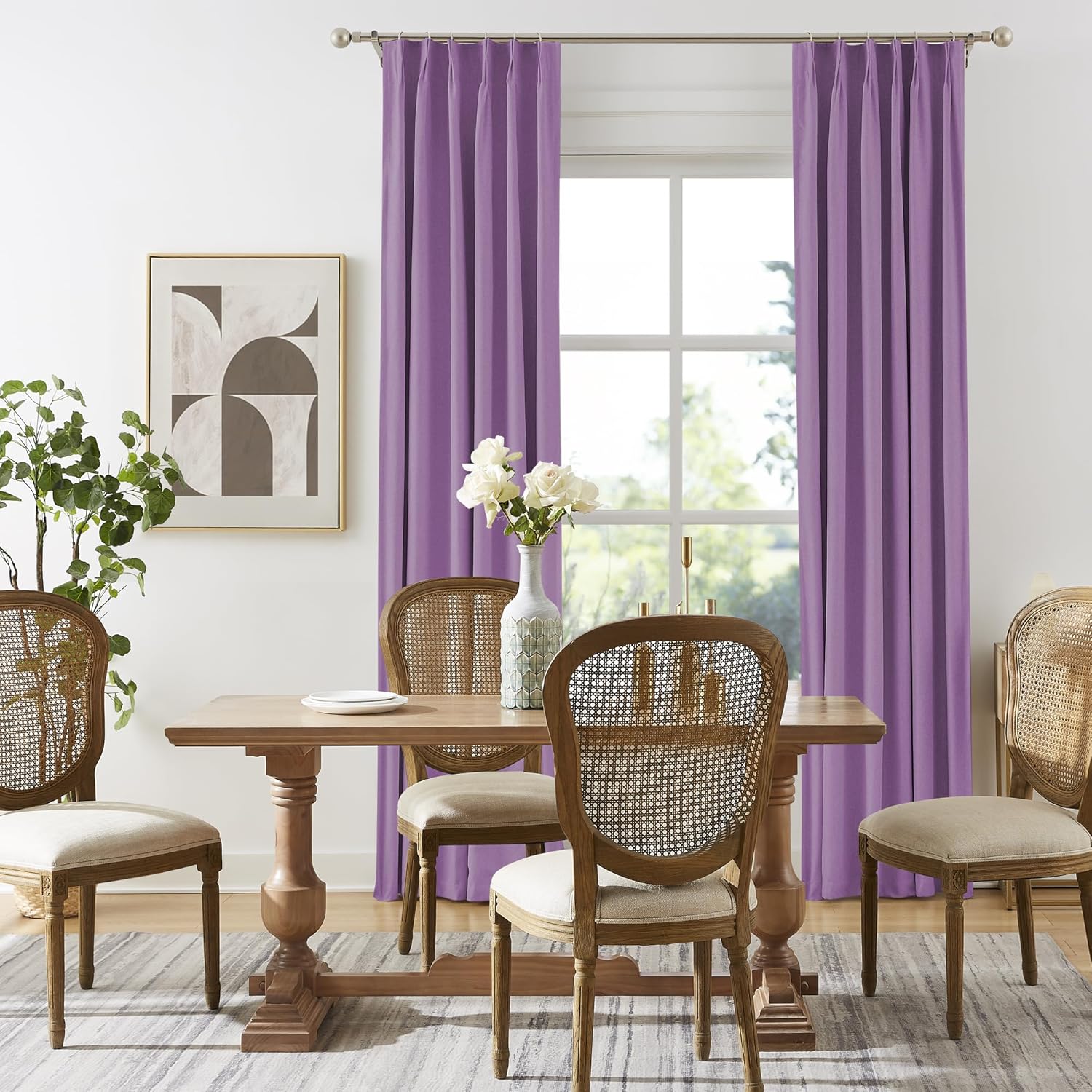 DUALIFE Pinch Pleated Blackout Curtains Purple 2 Panels,Back Tab Ceiling Viral Pleat Hooks Curtain for Track System,Thermal Insulated Drapes for Bedroom Living Room Dining Room,50 Wide x 105 Long image 3
