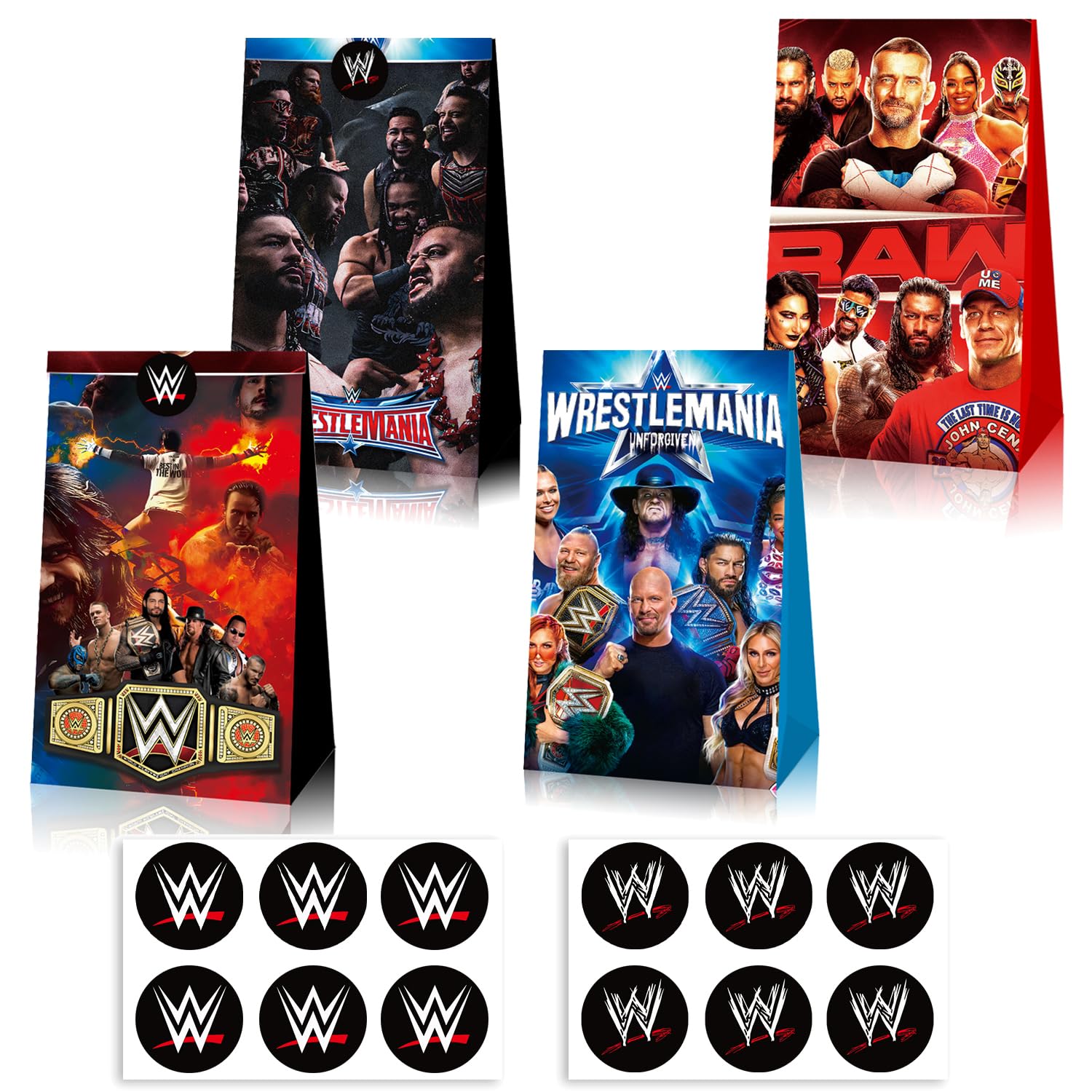 12 Pcs World Wrestling Party Bags Paper, Birthday Gift Bags, Party Supplies