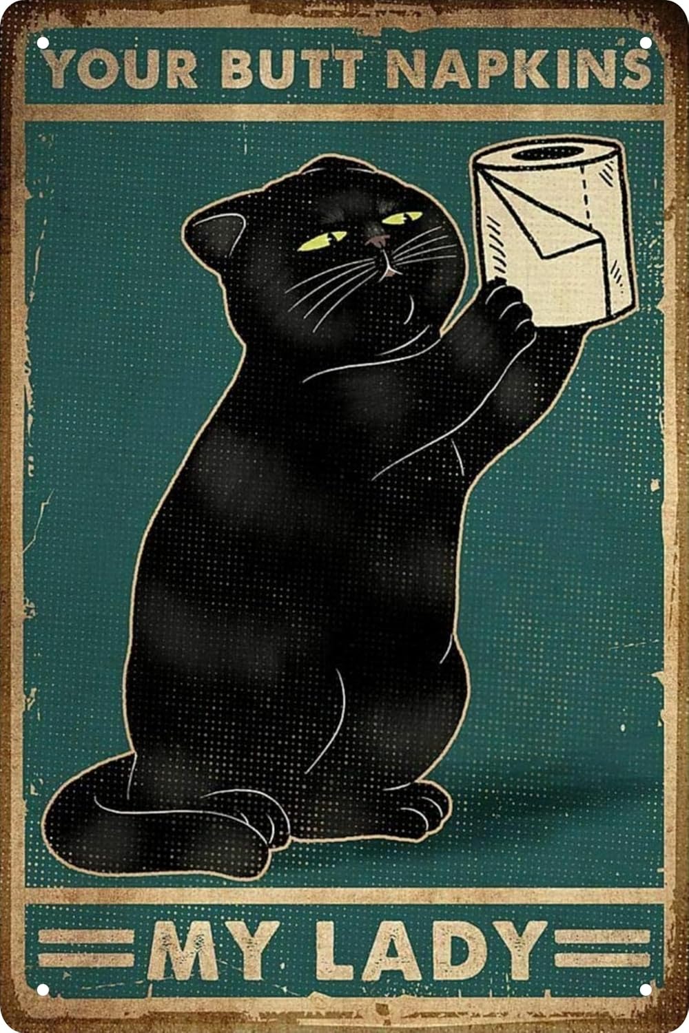 Funny Black Cat Bathroom Decor Metal Poster 12 X 8 Inch