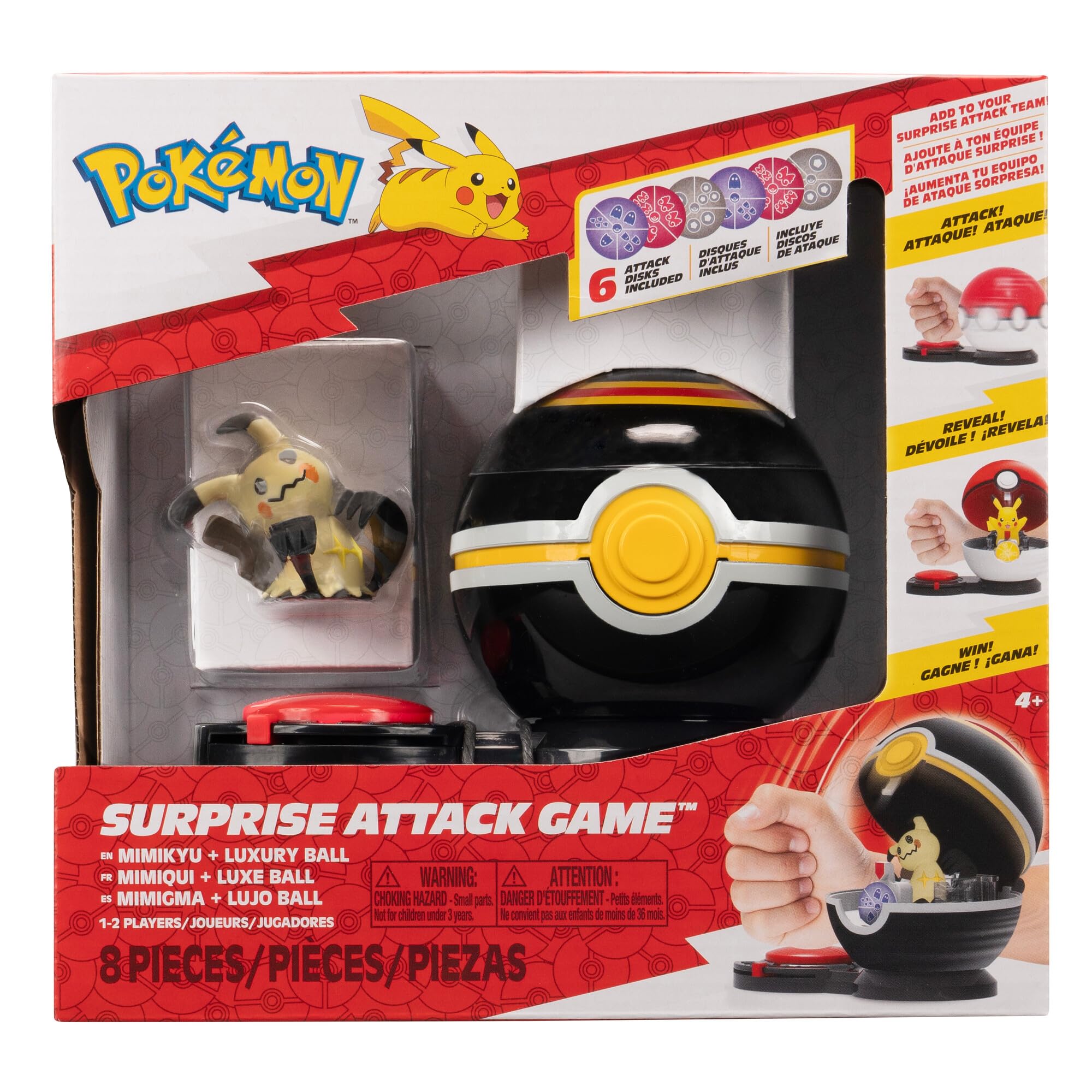 Pokémon PKW3721 Surprise Attack Game Single Pack - Mimigma with Luxury Ball, Official Figure with Ball