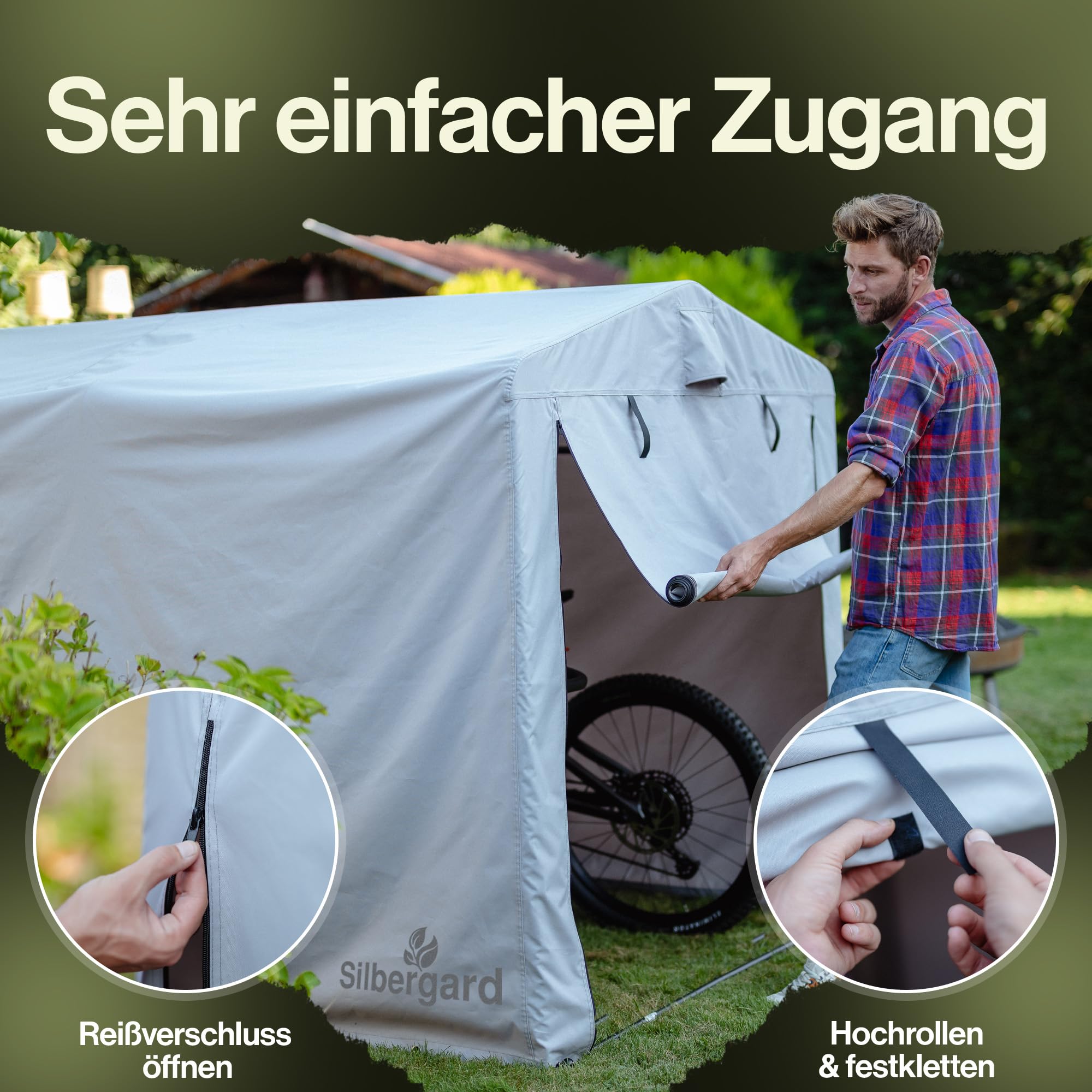 Fahrradgarage mit extra Tiefe für E-Bikes | 160x220x165cm Gerätehaus | Wasserdichtes 600D Oxford Gewebe mit PU Beschichtung, Wetterfest & Reißfest | Ideal für, Gartengeräte, Roller