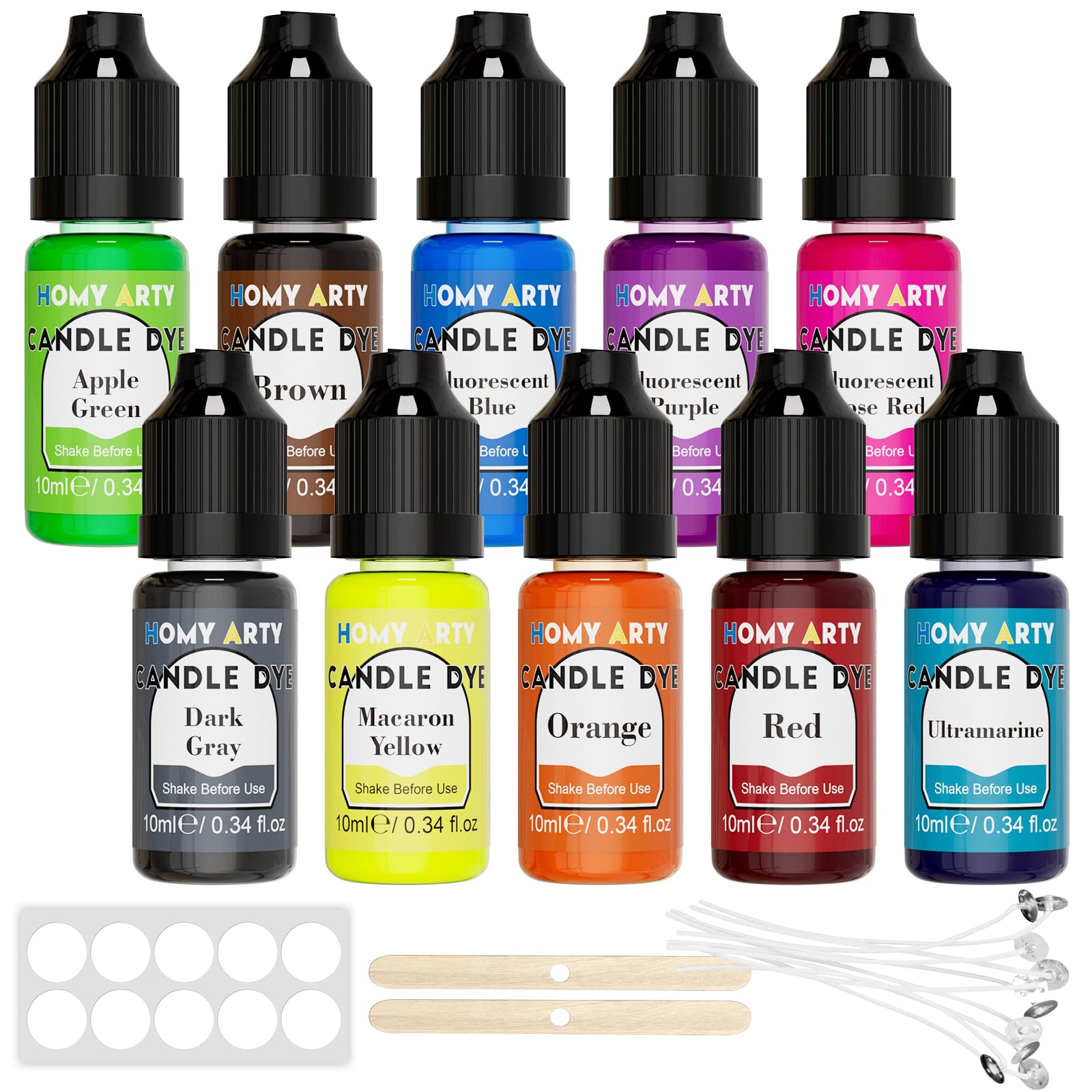 Candle Dye - 10 Colors x 10ml Candle Wax Dye, Highly Concentrated Candle Color Dye, Oil-Based Liquid Candle Dye for Soy Wax, Candle Making