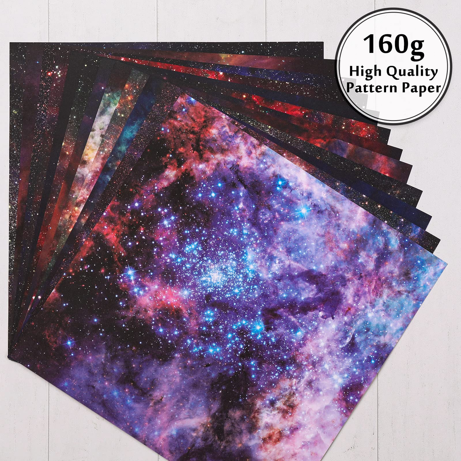 Whaline Galaxy Papier – 24 Blätter, 30x30 Cm, Doppelseitig Bedruckt Mit Galaxie & Sternenhimmel-Mustern