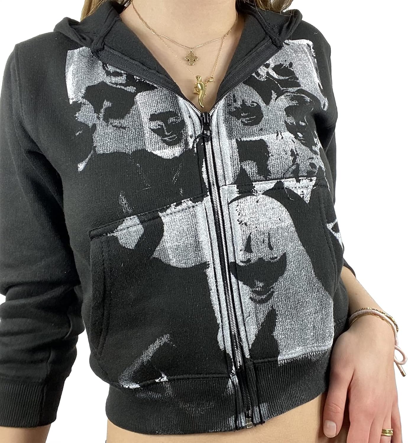 Graphic zip up sweater Clearance