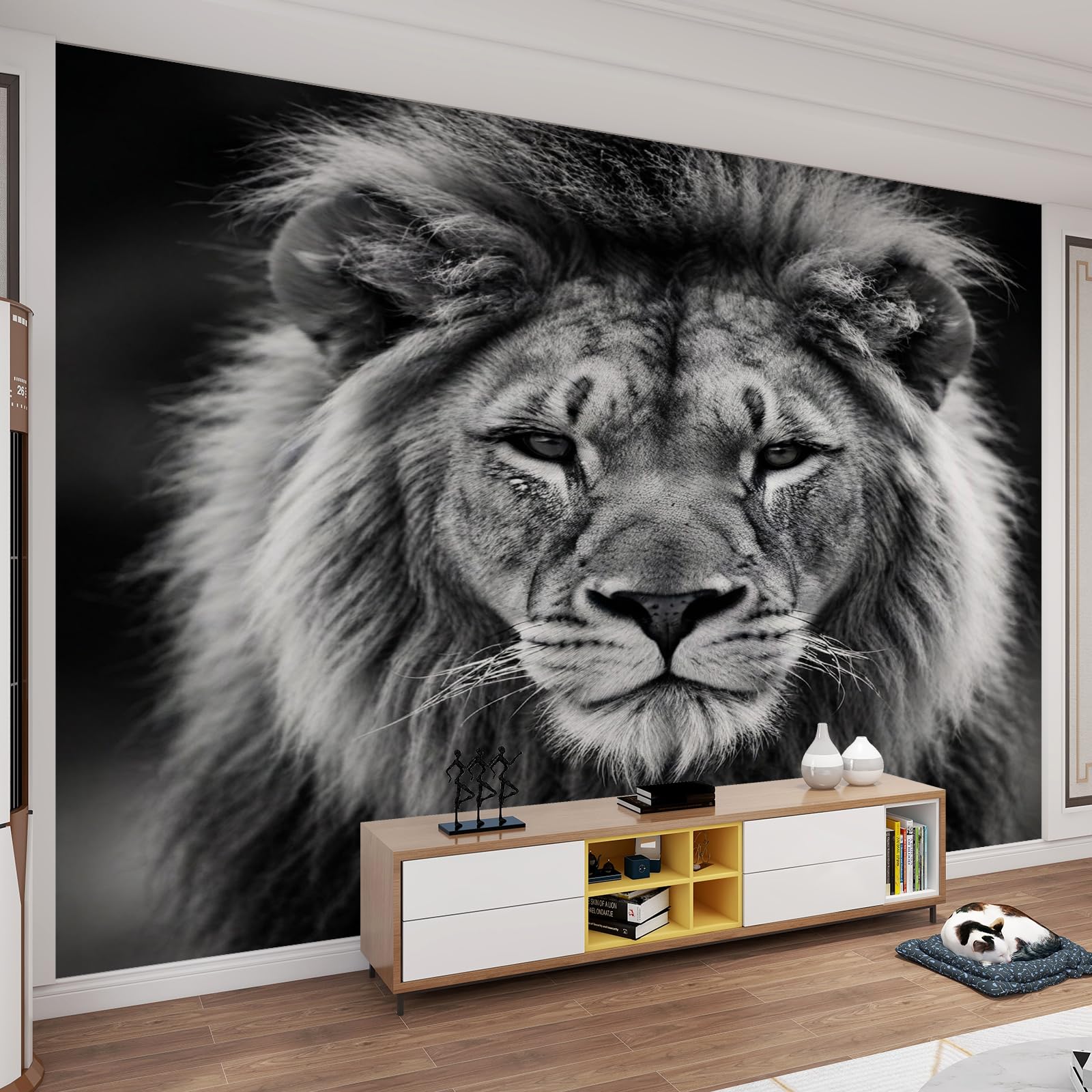Autocollants muraux 3D grand papier peint mural lion gris cuisine
