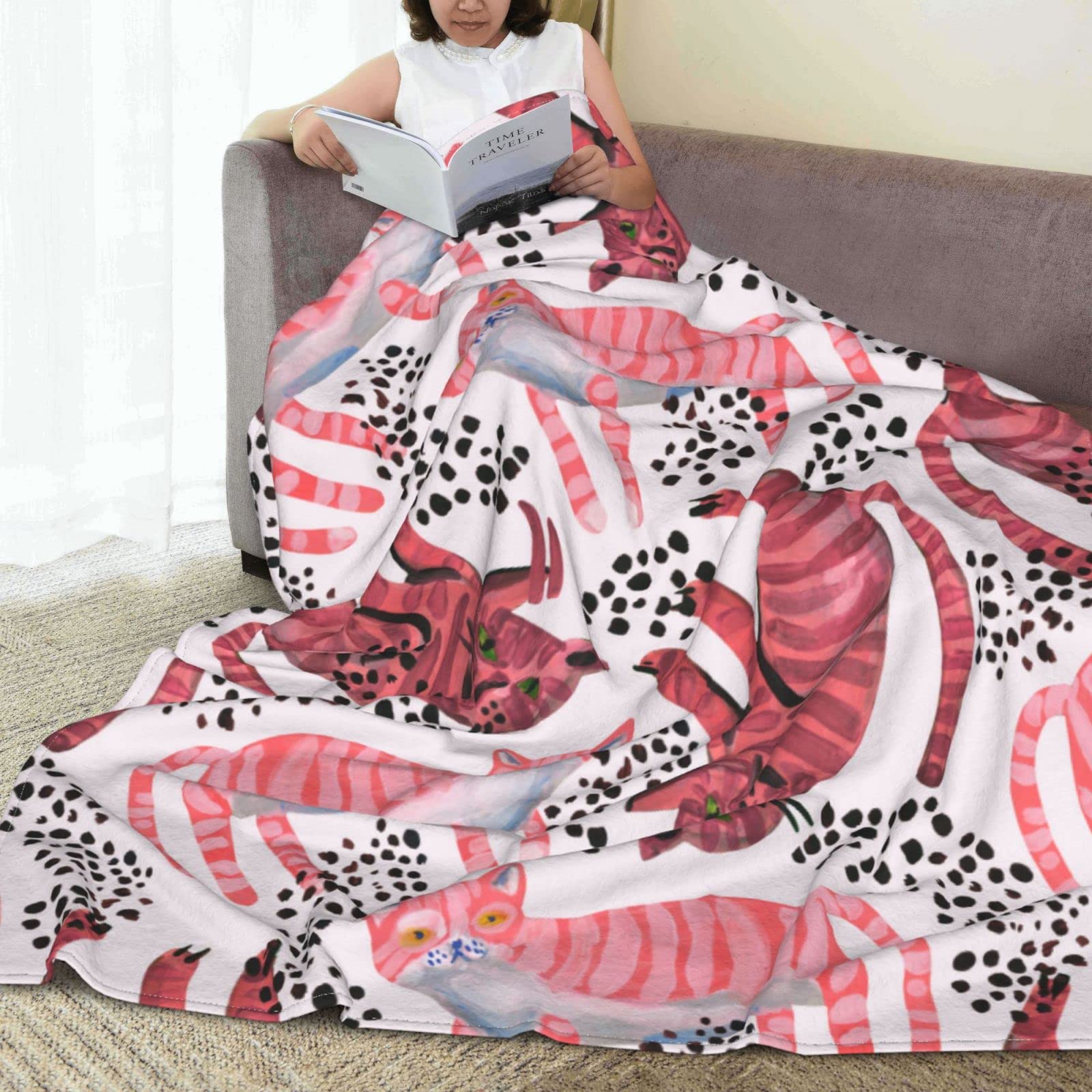 Acquarello carino gatti coperta per letto divano coperta in pile leggero morbido accogliente 127 x 101,6 cm