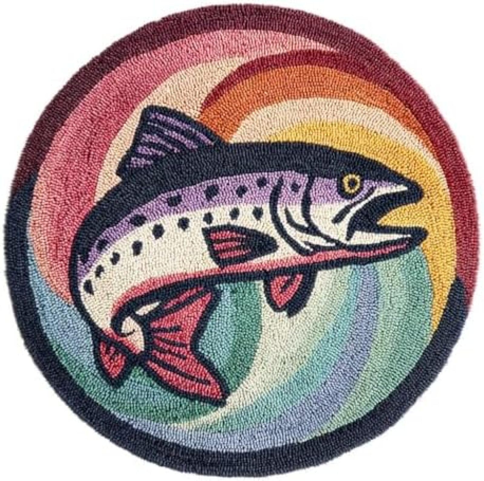 XDEGHUANGSS Latch Hook Rug Kit Trout Fish Rain Dance Silhouette Round Rug 52x52cm