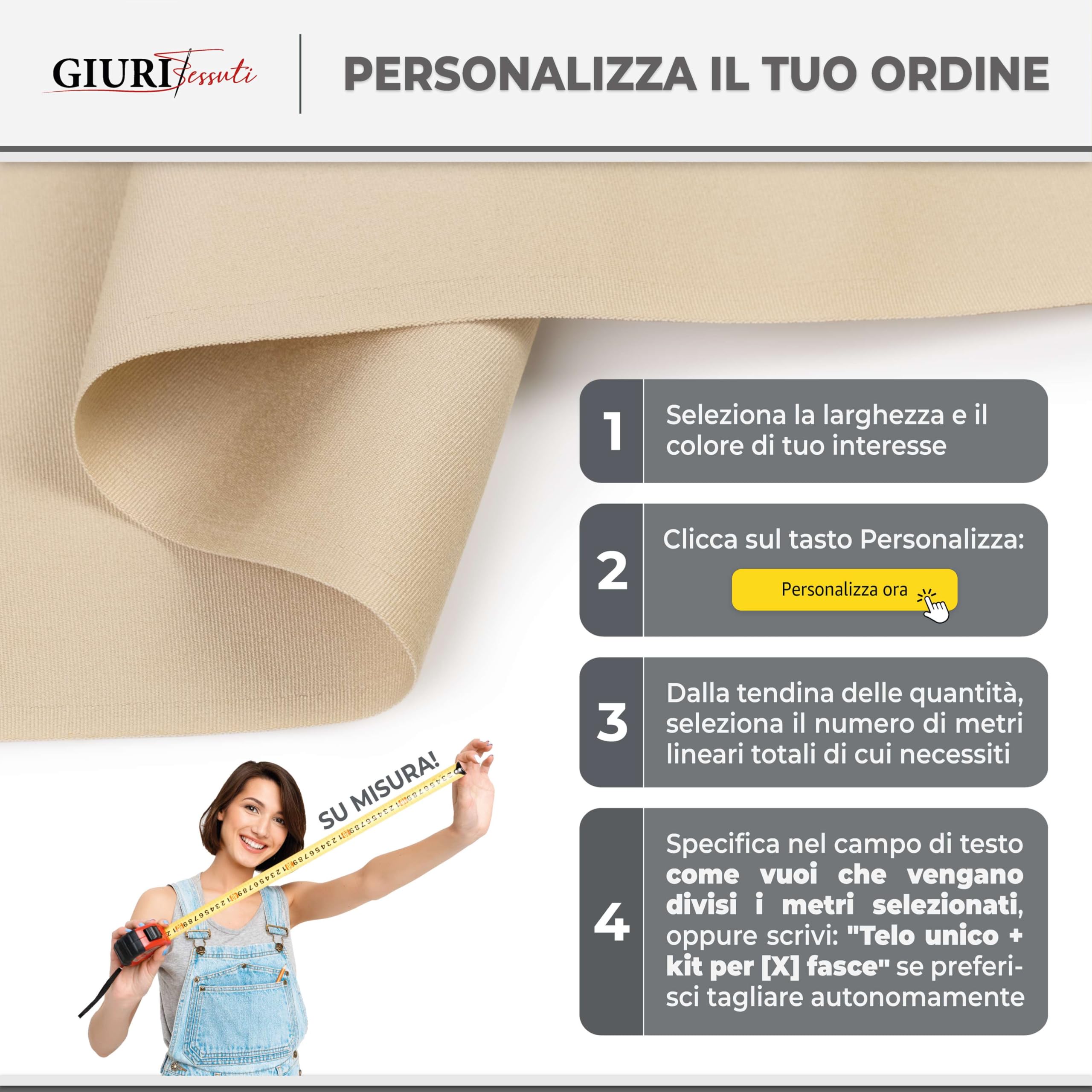 Giuri Tessuti Fascia Ombreggiante Tessuto Outdoor 310 g/m² per Pergola Gazebo Telo Copertura Onda 60 cm Avana