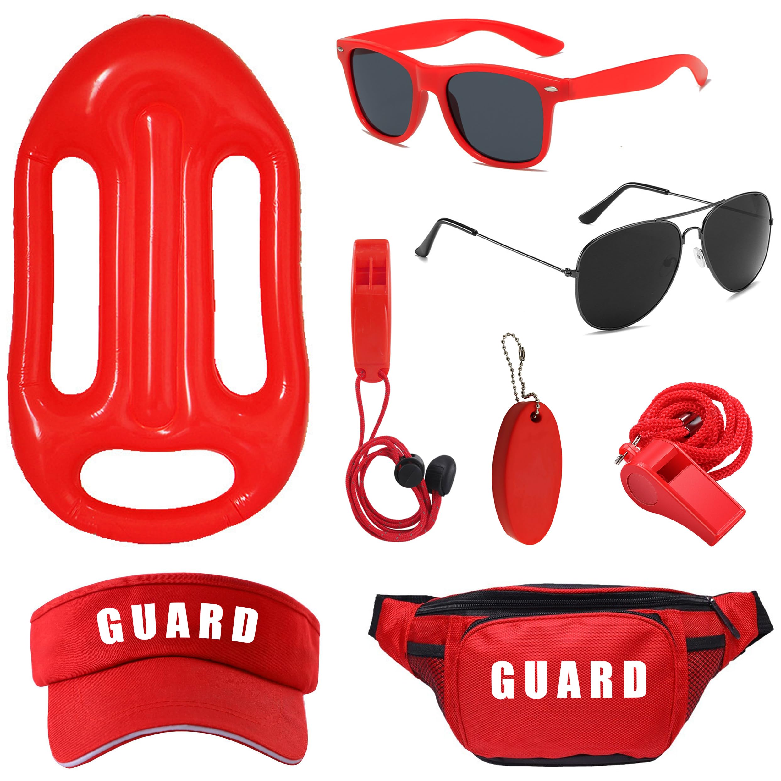GIFIKOI 8Pcs Guard Costume Set for Women Men Fanny Pack Whistle Lifeguard Guard Accessories Set for Halloween Party Dress Up