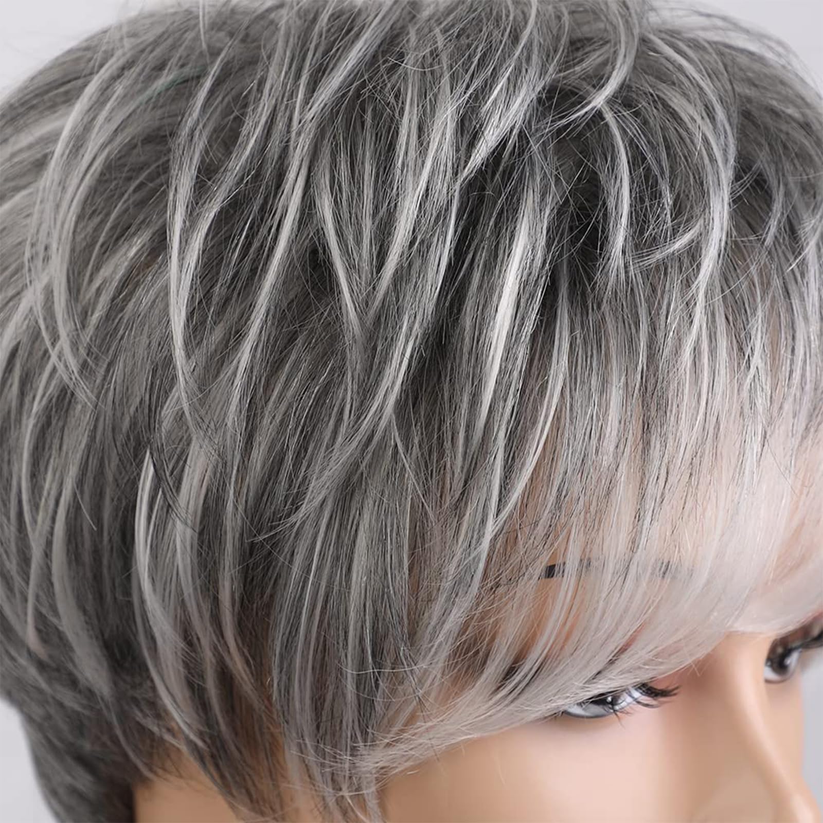 HAIRCUBE Easy Care Perücken Pixie Cut Echthaarperücken für Frauen, schöne kurze graue Perücken für Frauen, natürlich und realistisch