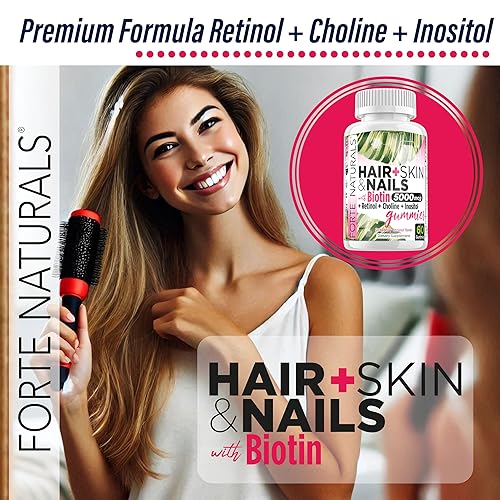 Miniatura 5 de Gomitas de biotina para el crecimiento del cabello para mujeres, vitaminas para la piel y las uñas, 5000 mcg de biotina, fabricadas en Estados