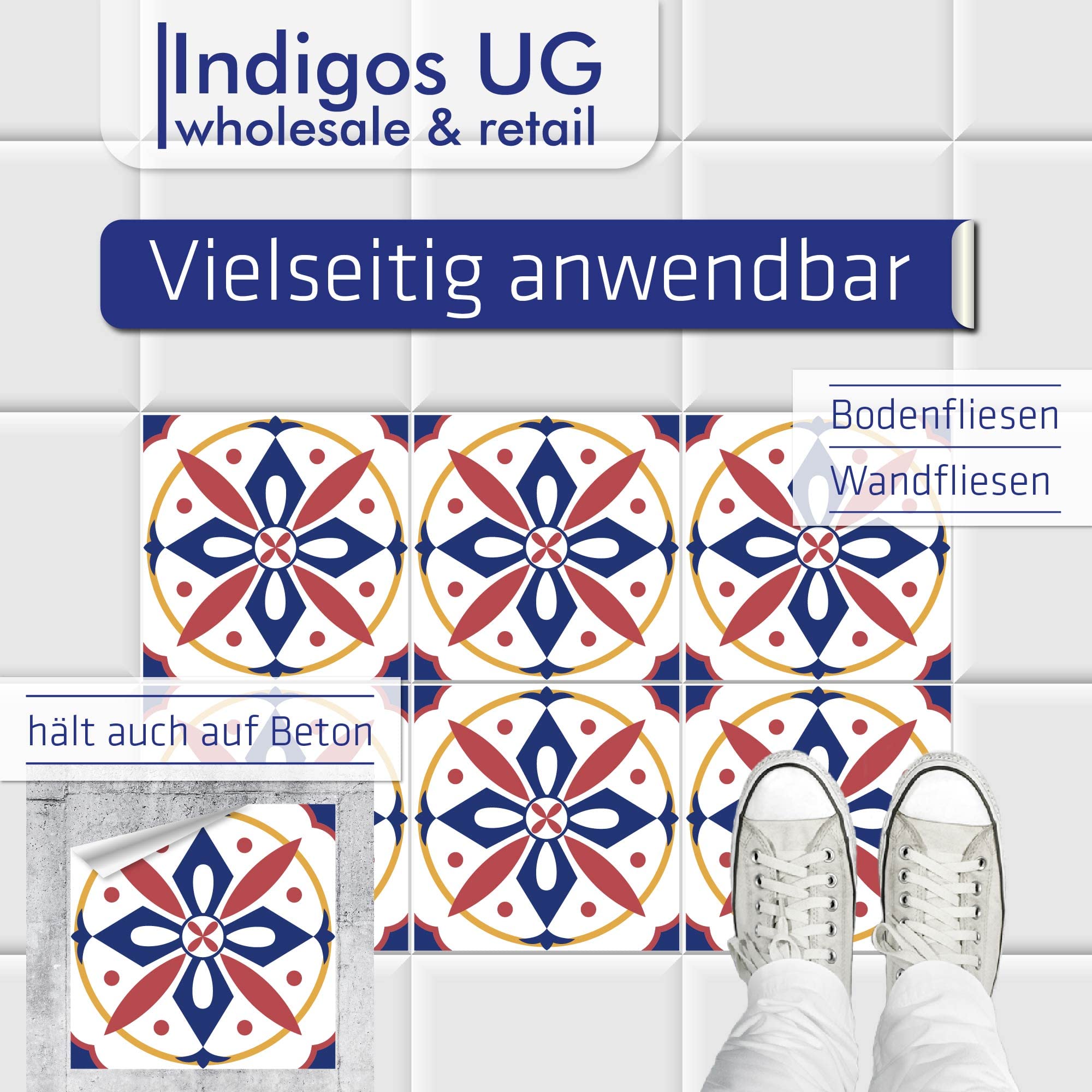 Bangkok - Set di 9 adesivi per pavimenti in piastrelle, 45 x 45 cm, 9 pezzi, piastrelle adesive per pavimenti, piastrelle adesive per pavimenti, piastrelle adesive per cucina, bagno, WC, bordatura,