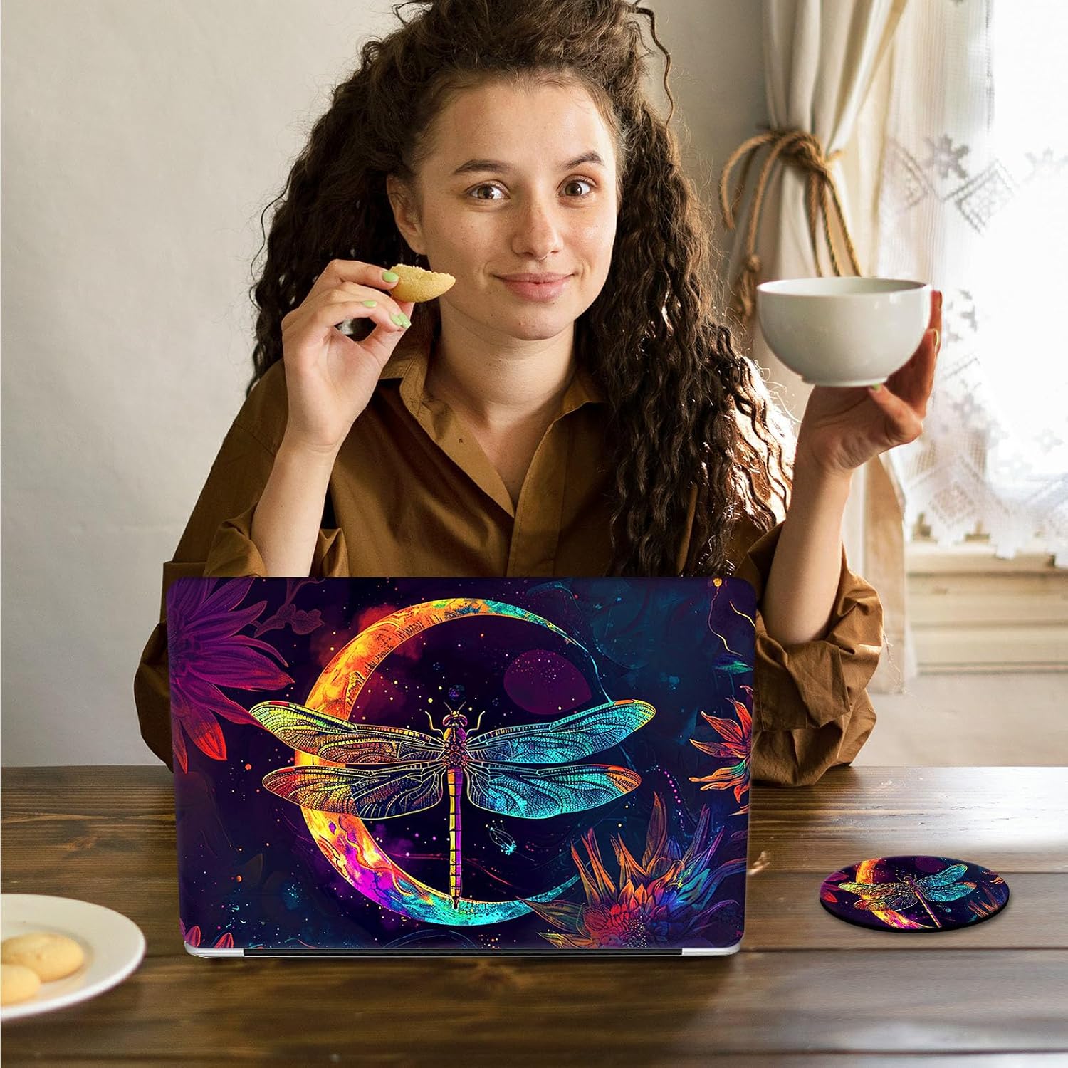 Laptop Skin Sticker Decal 15.6 Inch,12 13 13.3 14 15 15.6 in Laptop Netbook Skins for Notebook,Art Decal Removable Waterproof Scratch Resistant,Universal Vinyl Cover,Glitter Dragonfly Moon
