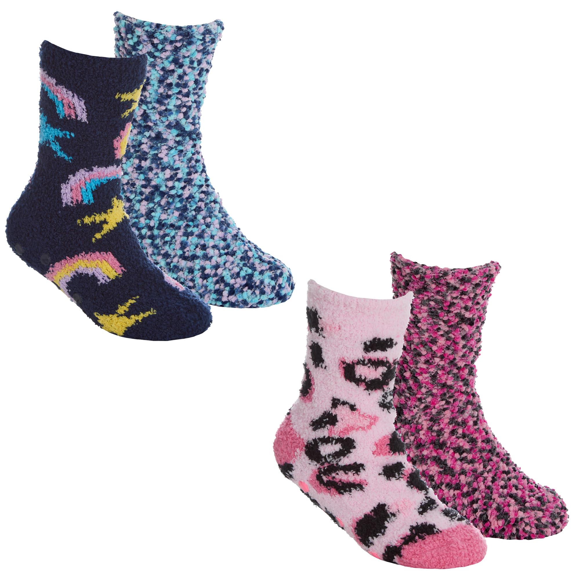 Undercover 4 Pairs Girls Cosy Socks 43B831 Rainbow & Leopard Print (1x Each) 4-5.5