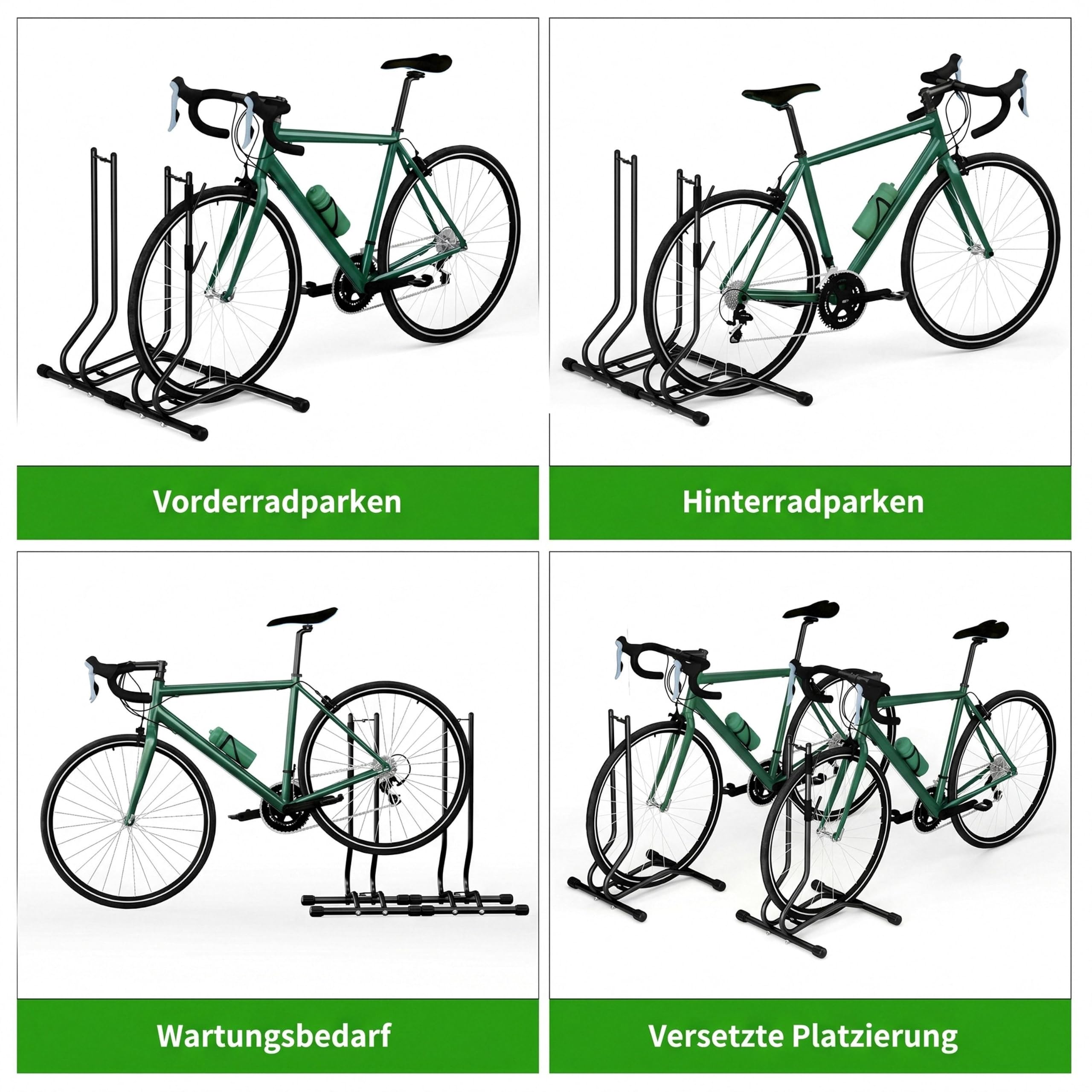 TLGREEN Fahrradständer Boden, Stabile Fahrradhalterung Ohne Bohren bis 25kg, 2-Stufig Verstellbar 40/70mm für Mountainbike Rennrad Trekkingrad 24-28 Zoll, Reifenbreite bis 65mm