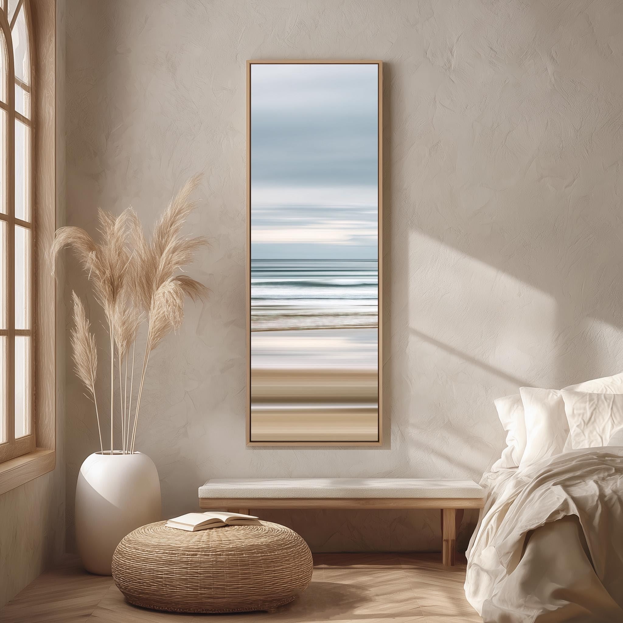 Xbtykpb Frameless Tall Narrow Ocean Blur Canvas, Long Vertical Coastal Art, Skinny Framed Seascape Print, Beach Wall Decor, Blue Picture(45X135cm/Frameless)