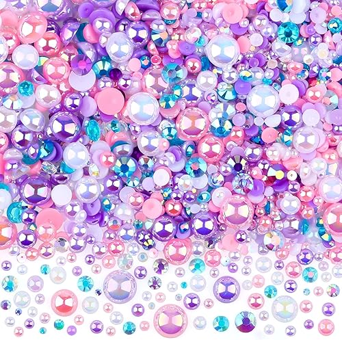 Juego de 3900 diamantes de imitación y perlas, gemas de parte trasera plana de 0.39 a 0.39 pulgadas para arte de uñas, decoración de vasos,