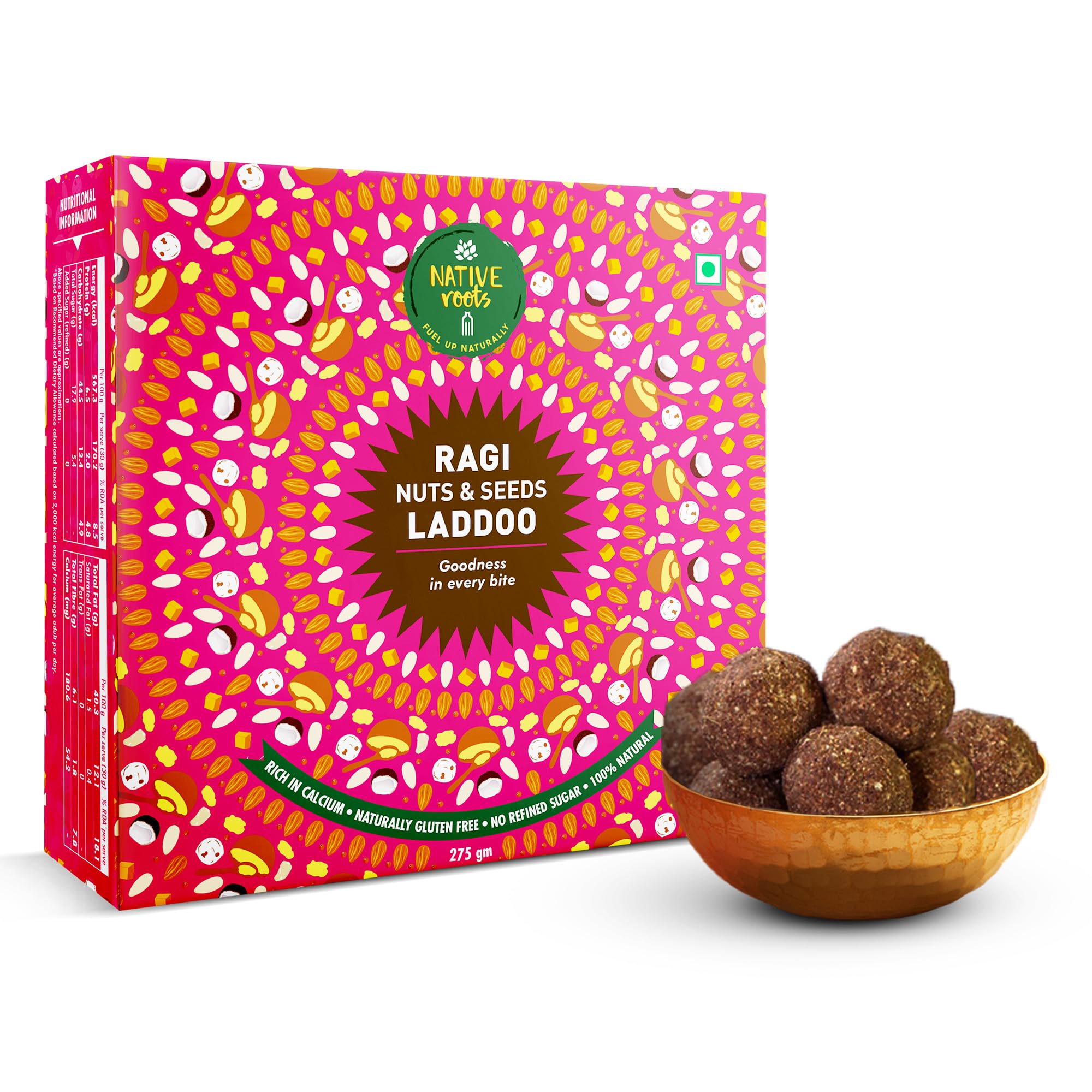 Native Roots Ragi Nuts & Seeds Laddoo | Ragi laddu with Jaggery & Cow-Ghee | No Refined Sugar | Gluten-Free | Rich in Protein, Iron, Calcium & Fiber | (Pack of 1) 275 Grams (B0BZRVV4PH) Amazon Price History, Amazon Price Tracker