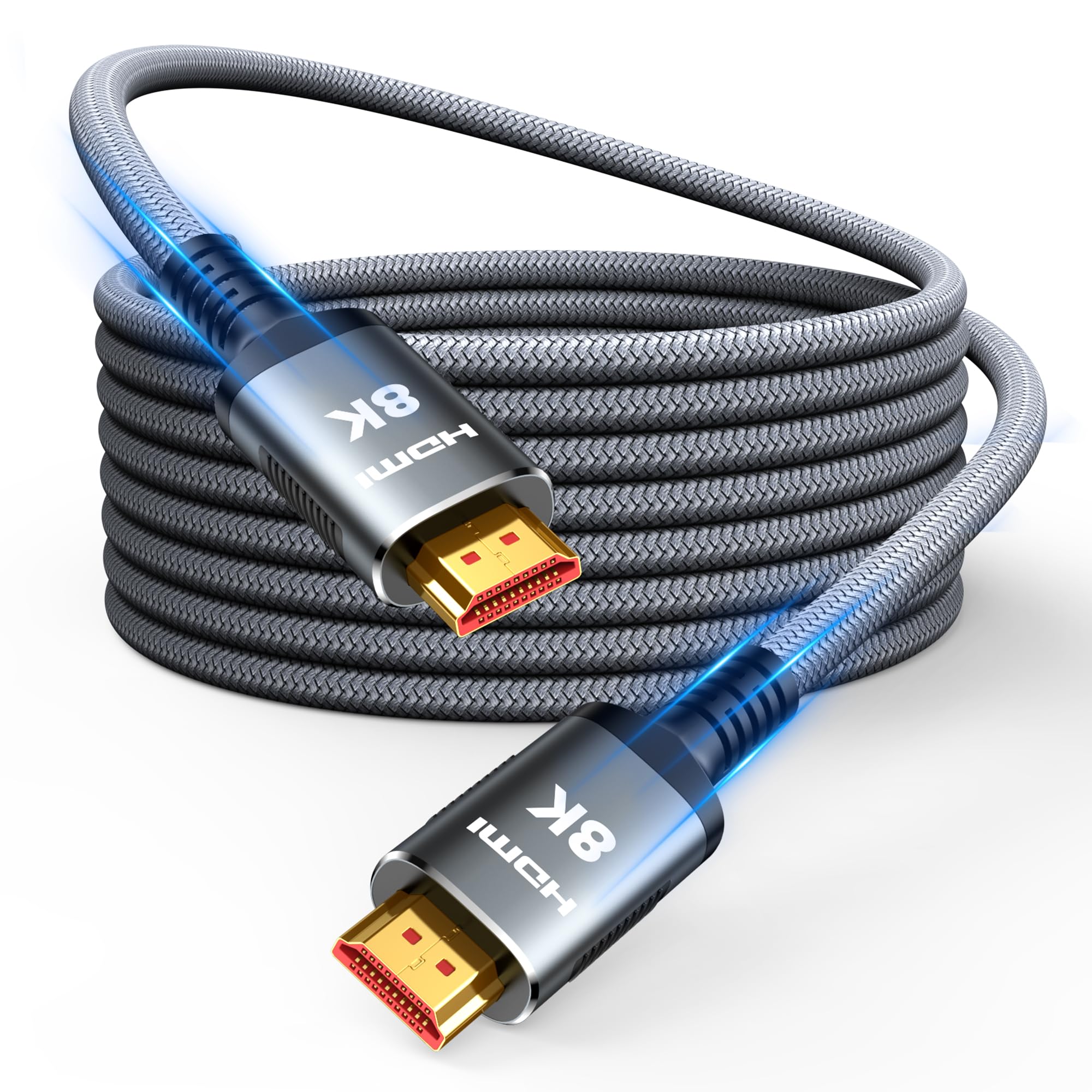 Snowkids 10K 8K HDMI 2.1 Cable 25 ft Grey, 8K@60Hz 4K@120Hz UHD Non-Slip