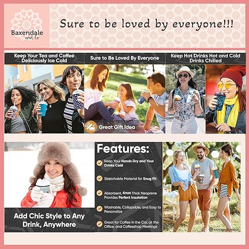 Miniatura 5 de Baxendale and Co Fundas aislantes de neopreno reutilizables para tazas de café helado y bebidas frías (paquete de 2 unidades, medianas de 22-24