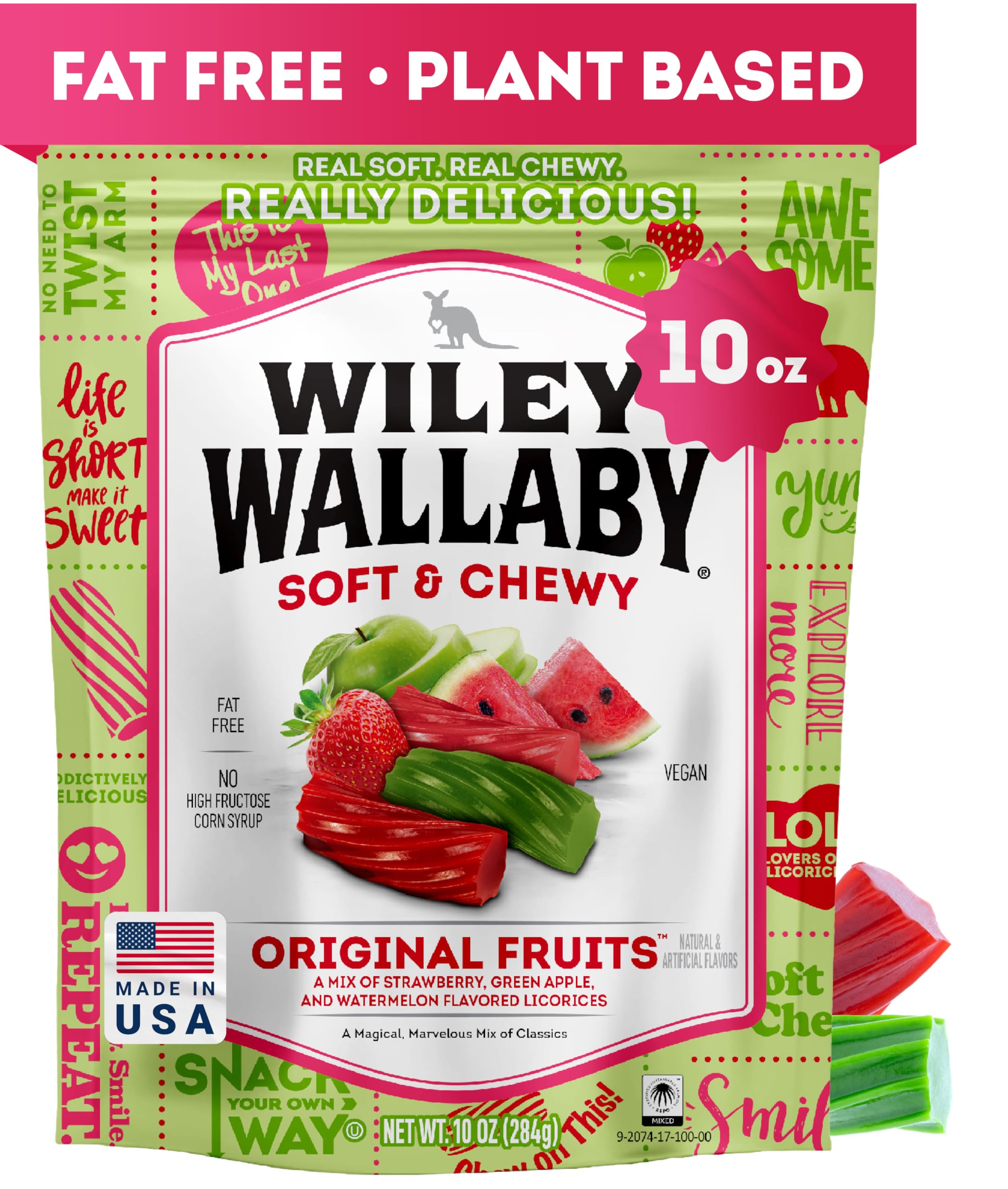 Wiley Wallaby Licorice 10 Ounce Classic Gourmet Soft & Chewy Australian Original Fruits Licorice Candy Twists, 1 Pack