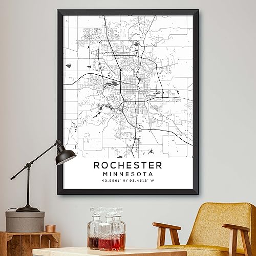 Generic Mapa de Rochester, Minnesota, Light 2 (12x16) - Mapa de pared - Acabado mate - Negro