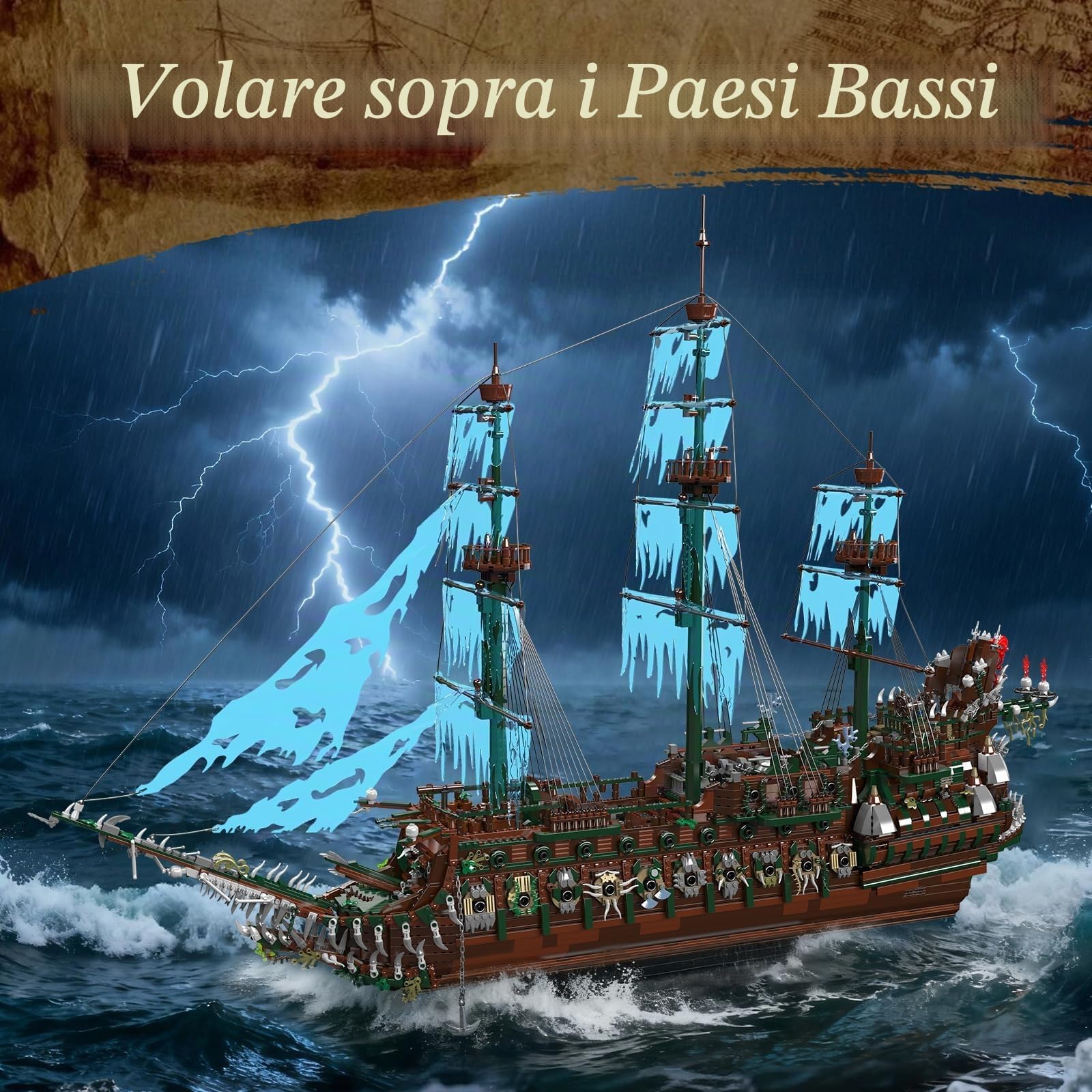 Mould King 13218 - Set di costruzione di navi pirata olandese volante, 6849 pezzi, kit di modellini MOC avanzati, progetto di ingegneria gotica fantasma galeone per adulti
