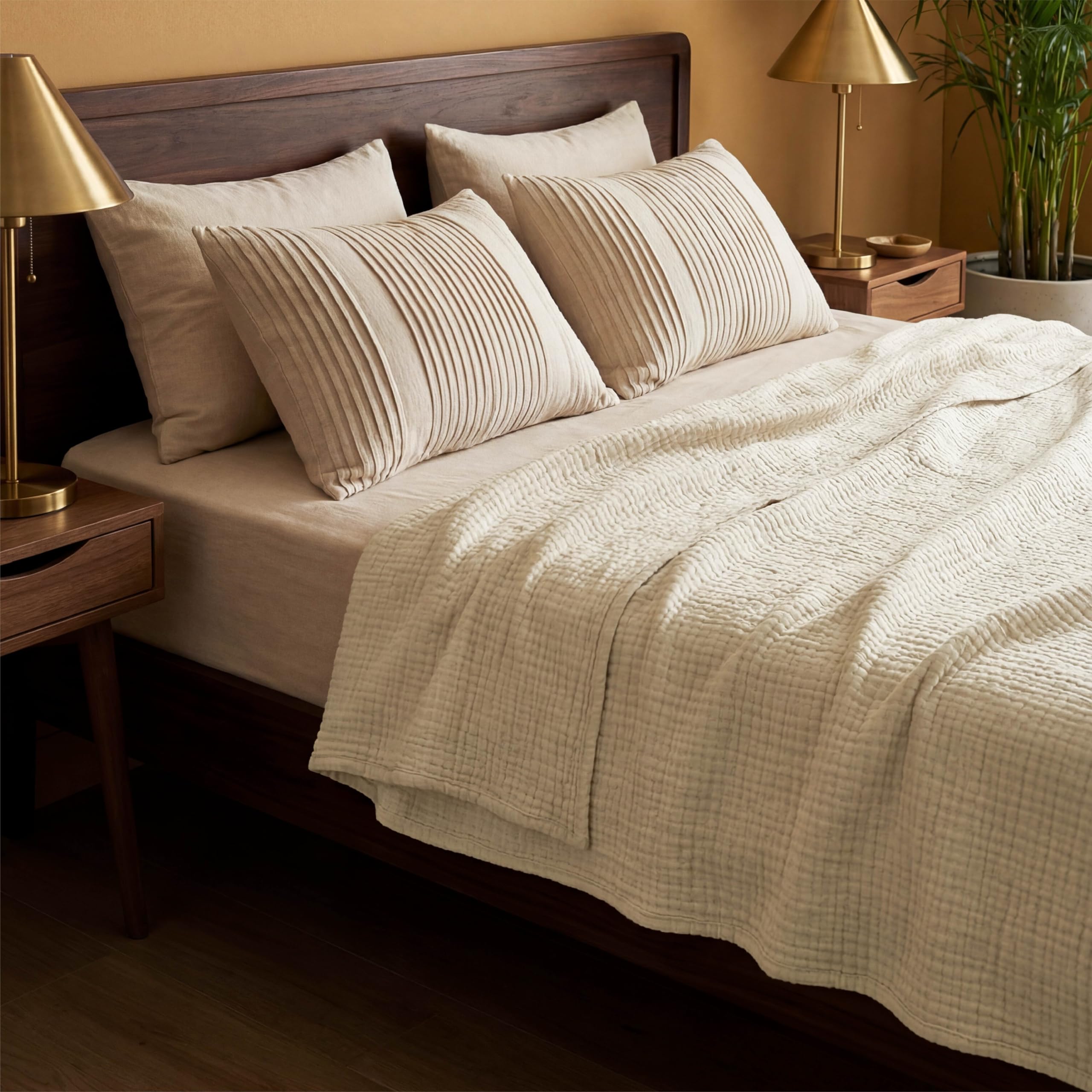 BEDSURE Manta de muselina 100% de algodón - Manta para sofá, suave y ligera, para verano, color beige, 230x270 cm