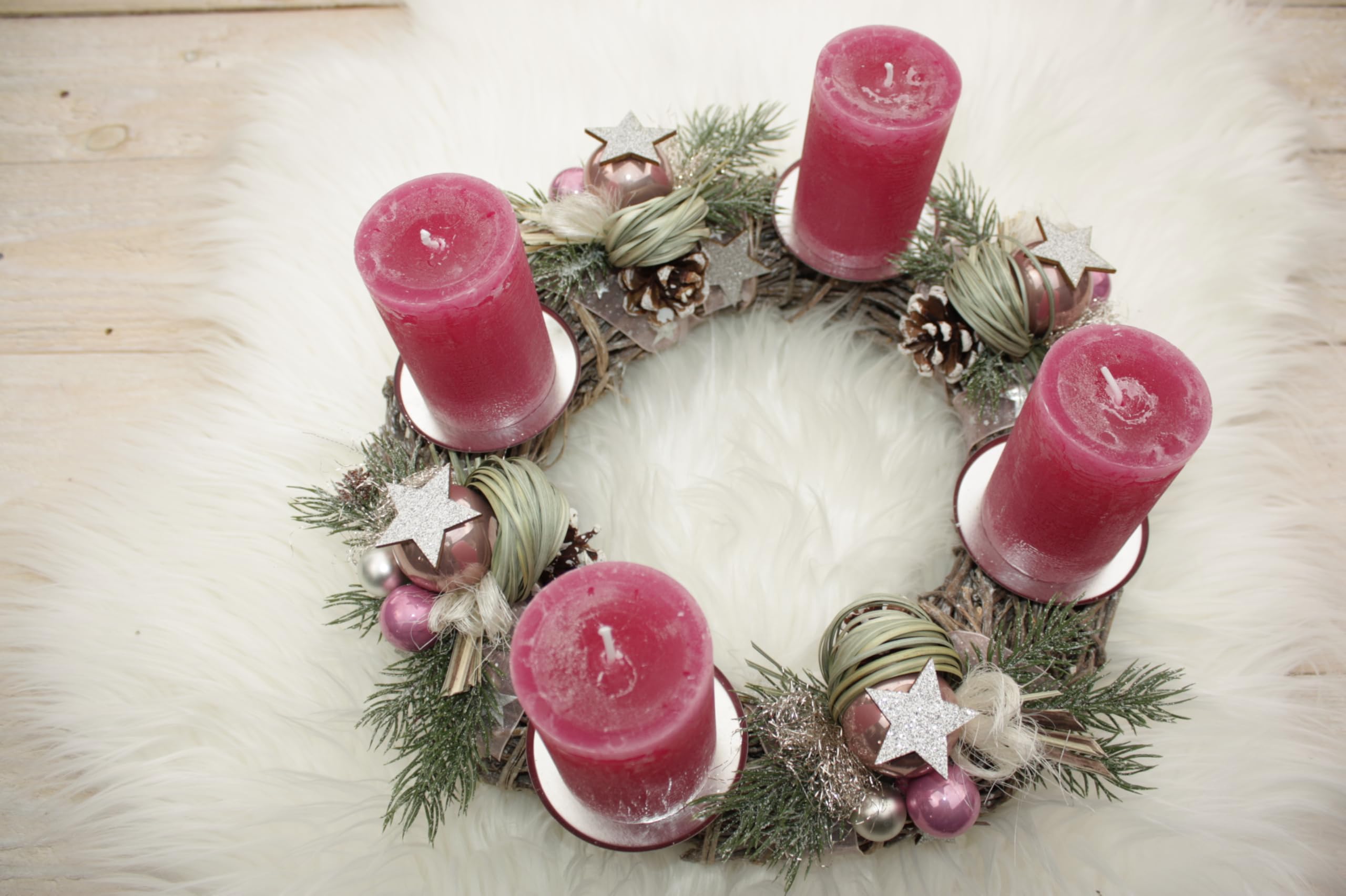 Adventskranz D30cm Farbe pink rosa Silber durchgewachst